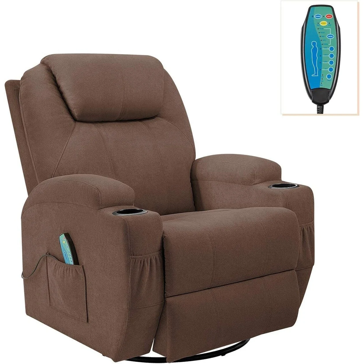 Furniwell Rotary Massage Heated Function Recliner Fabric Whirl