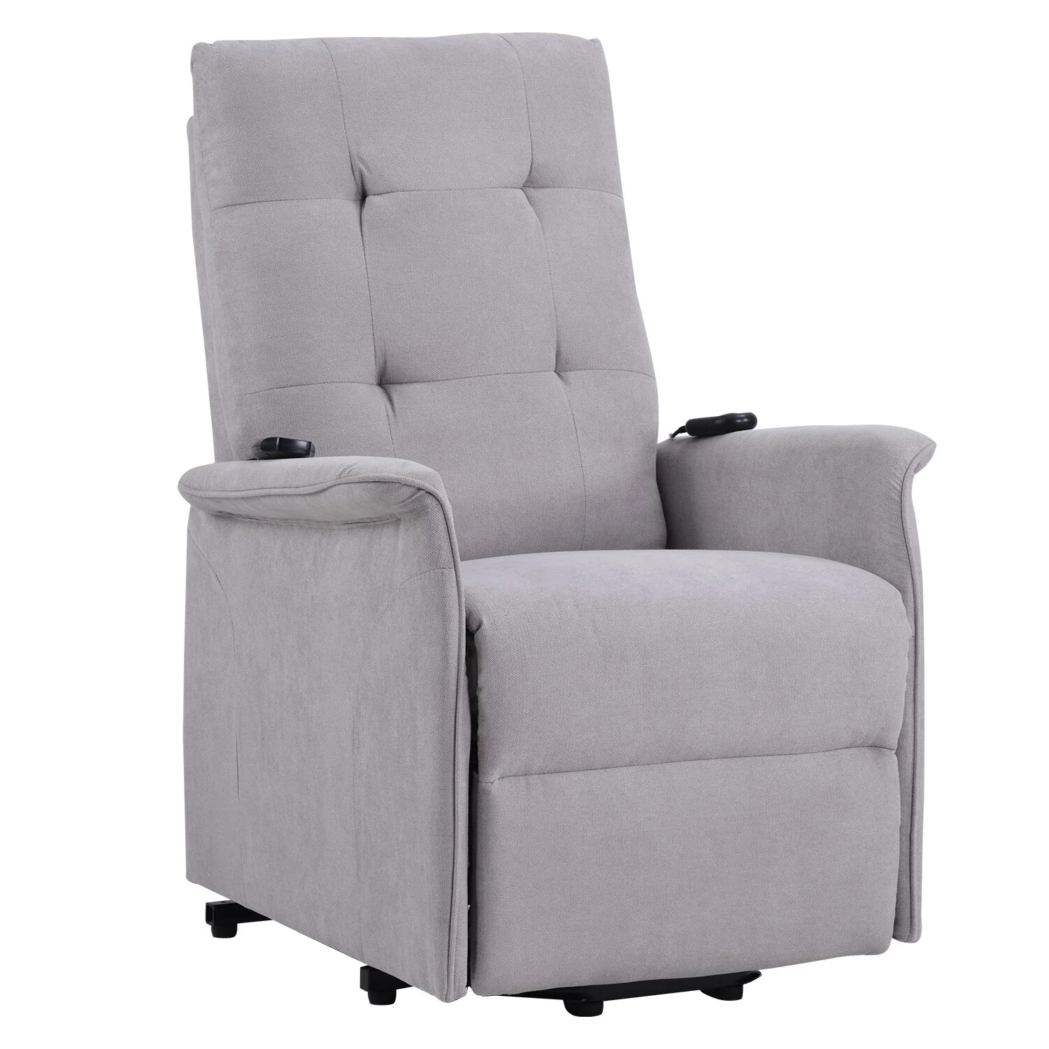 Grey Elderly Lift Recliner with Adjustable Massage, Overstuffed Cushioning, Remote Control, and Convenient Side Pockets