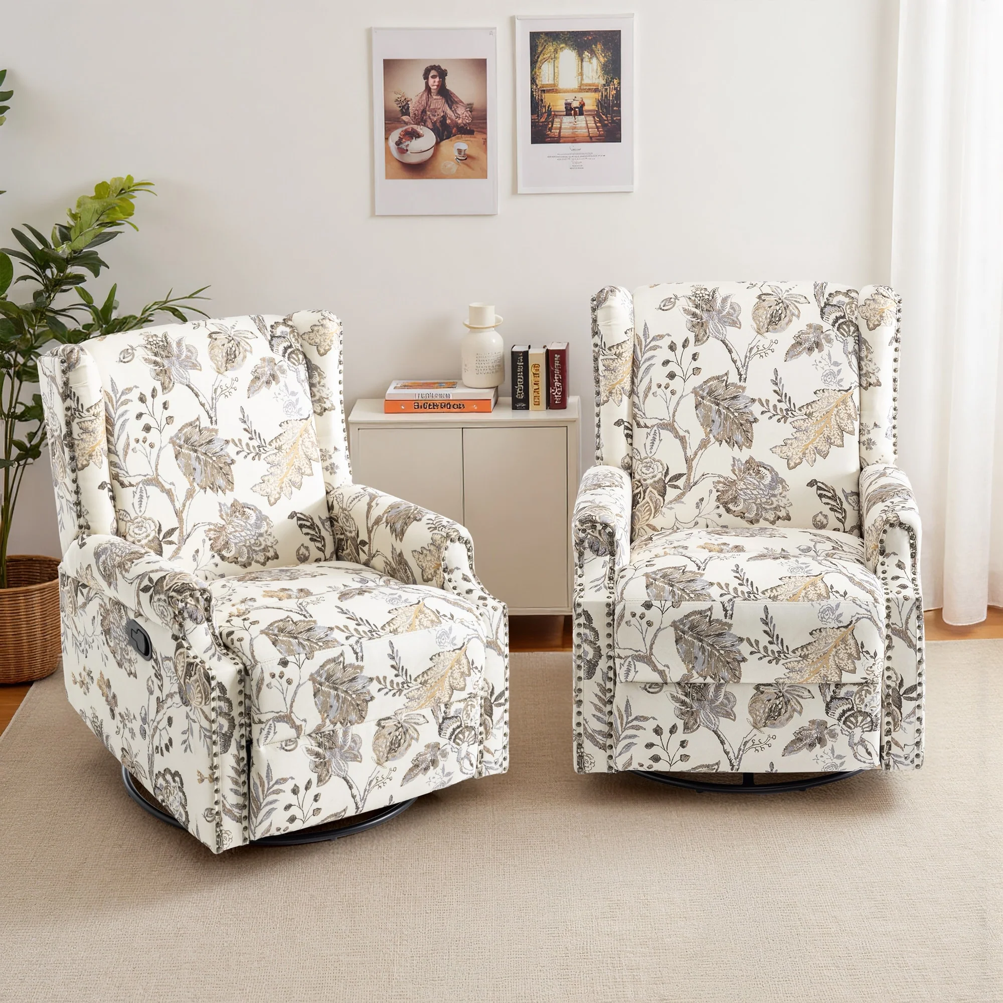29'' W Pattern Swivel Glider Manual Push Back Recliner Chair Set of 2