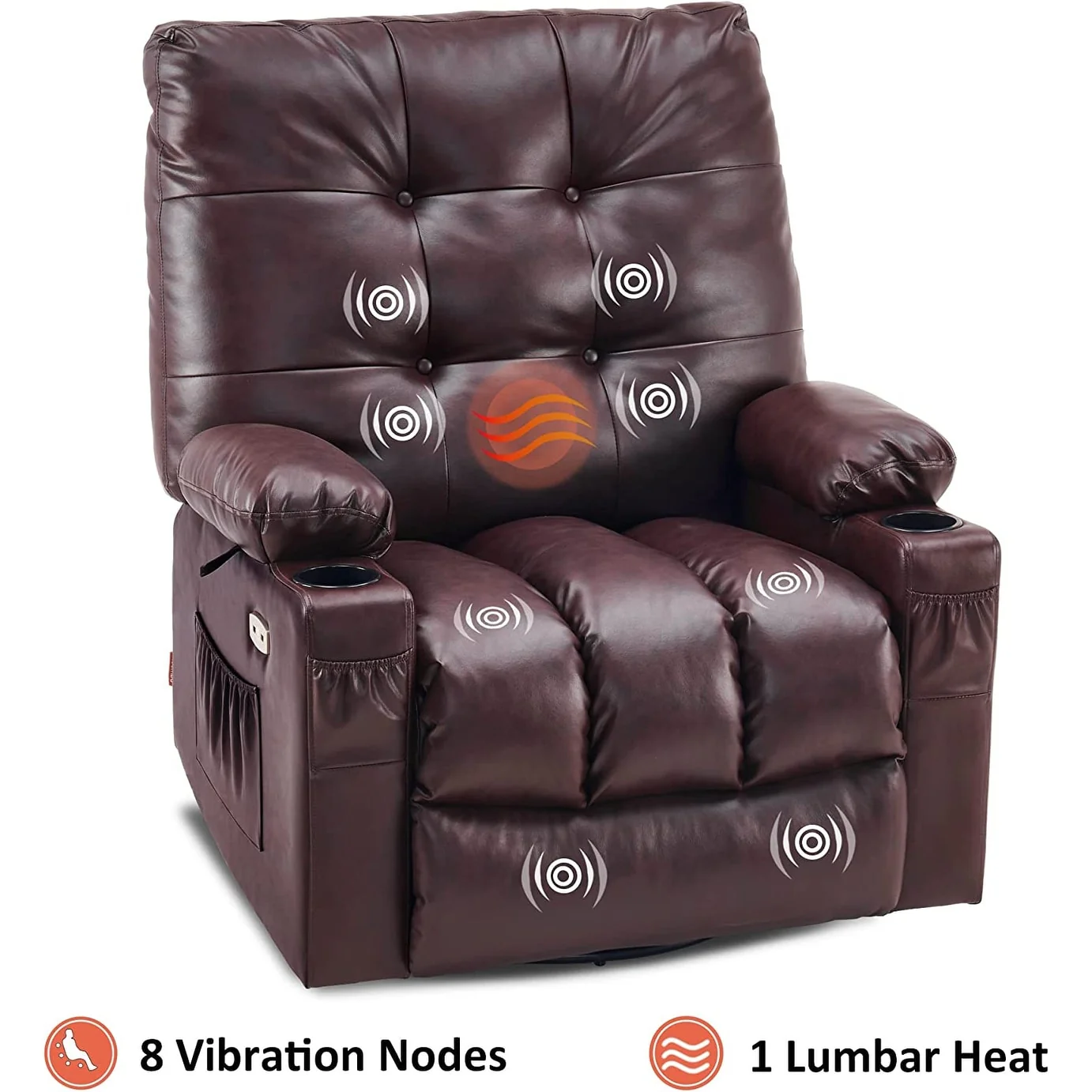 MCombo Large Power Swivel Glider Rocker Recliner Chair with Massage and Heat, Faux Leather 7748