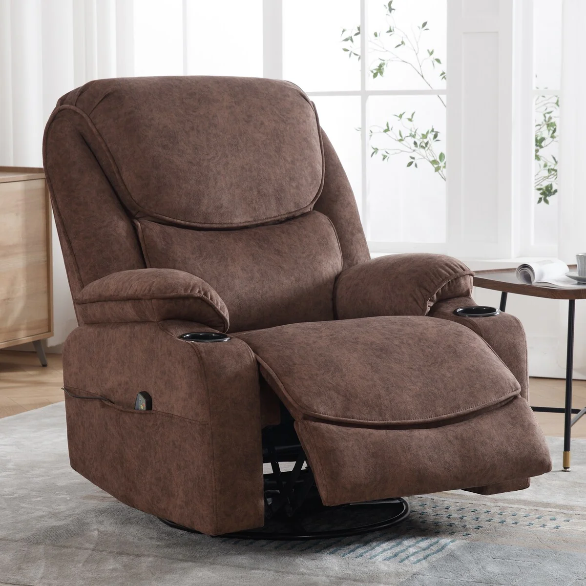 HOMYKA Swivel Manual Rocking Recliner Chair with Massage and Heat
