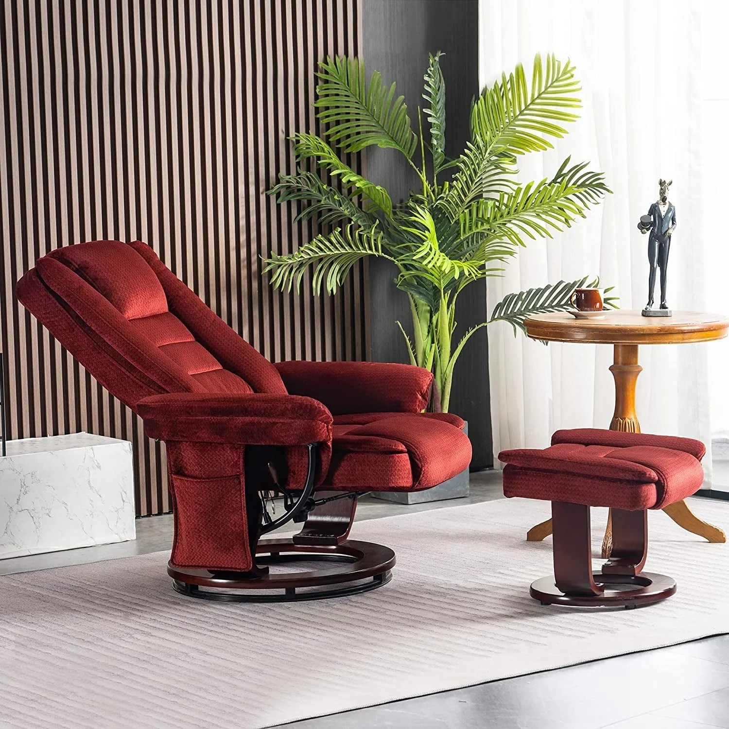 Mcombo Recliner Chair with Ottoman, Fabric Massage Swivel Chair