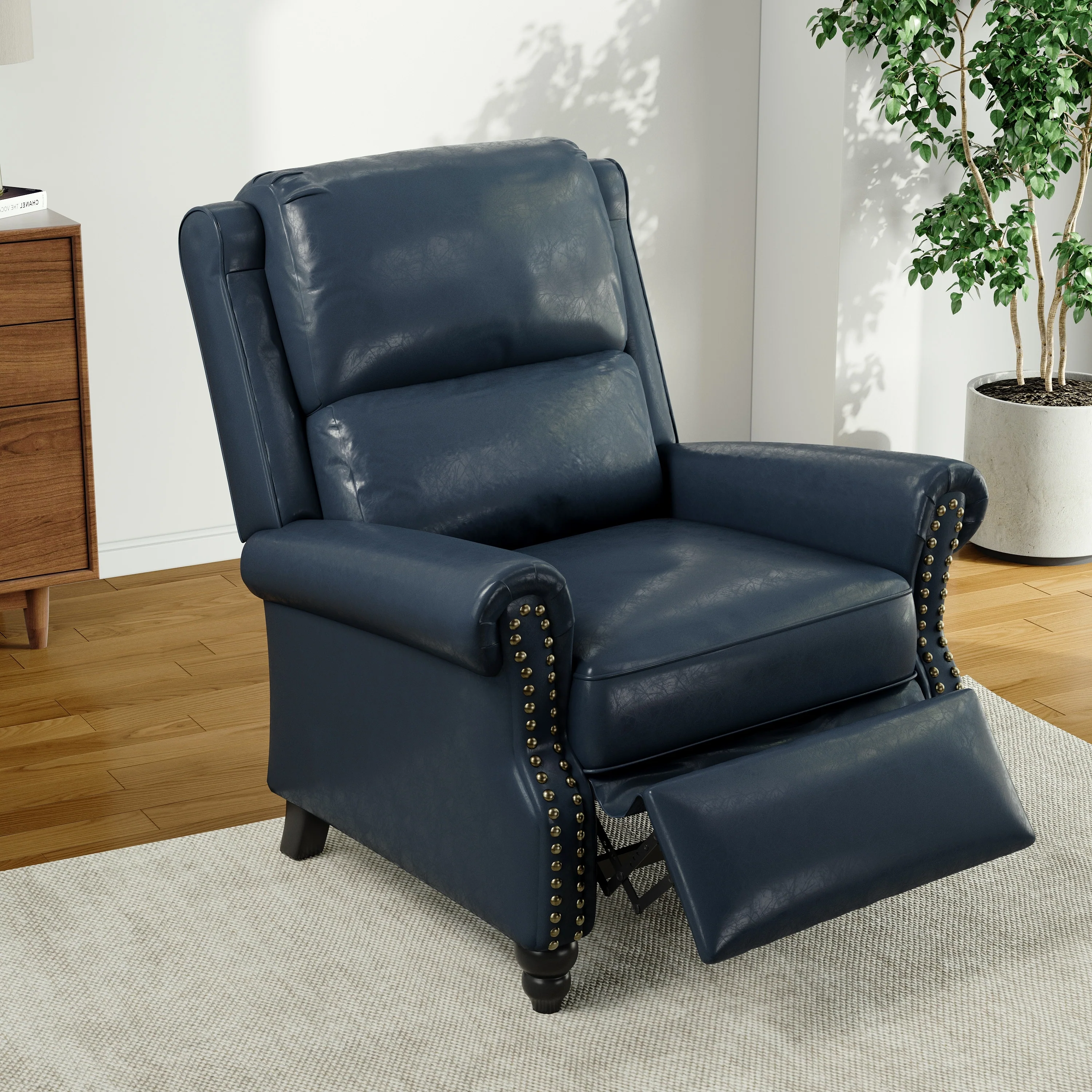 Alisa 35'' W Vegan Leather/ Linen Glider Push Back Recliner Chair