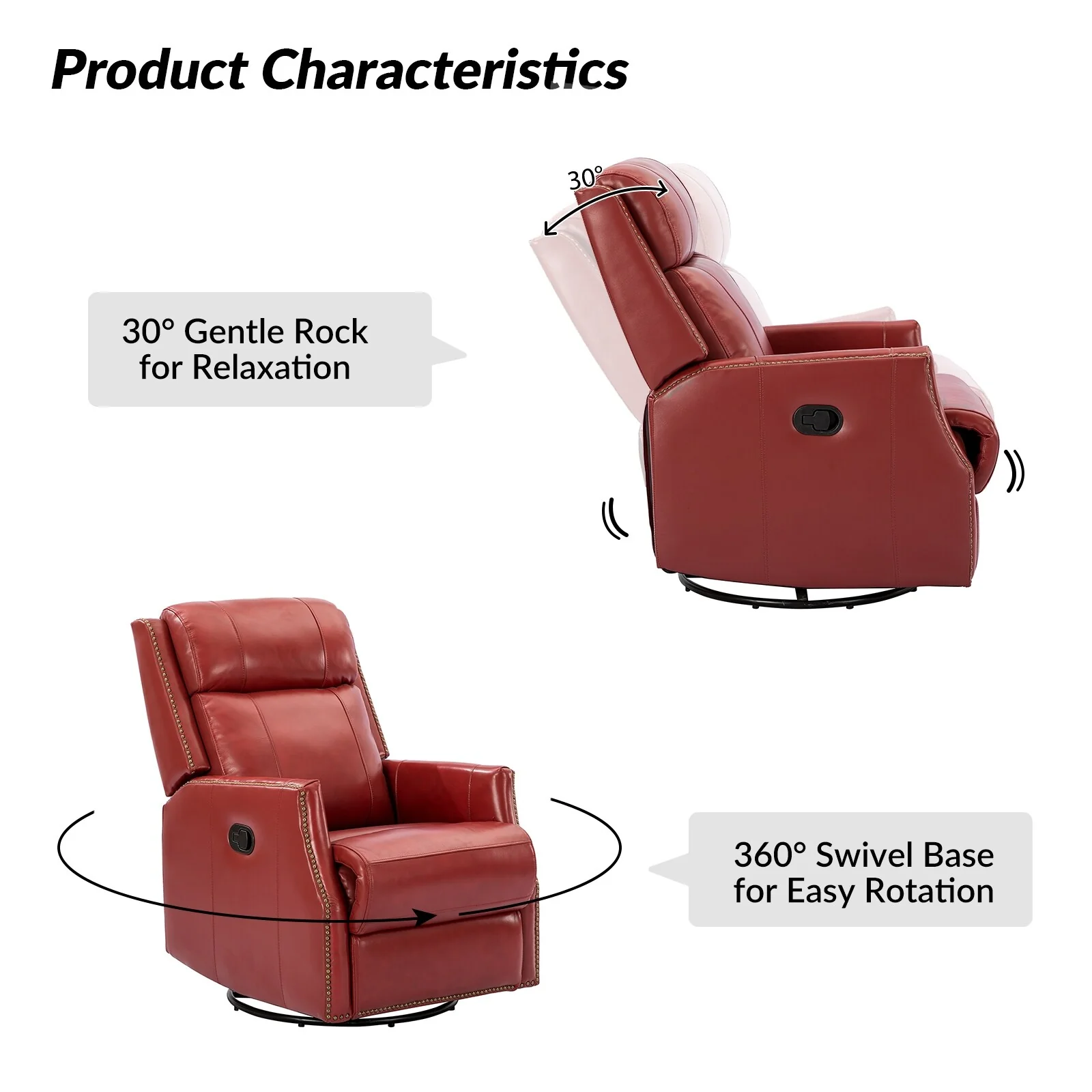 Demeter modern Genuine Leather Swivel Nursery Chair with Nailhead Trims Set of 2 by HULALA HOME