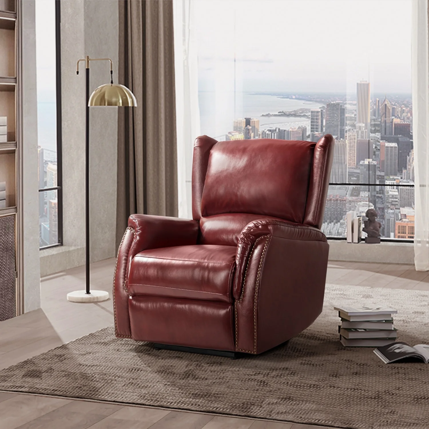 Eliseo Genuine Leather Power Recliner with USB Port and Wingback Design