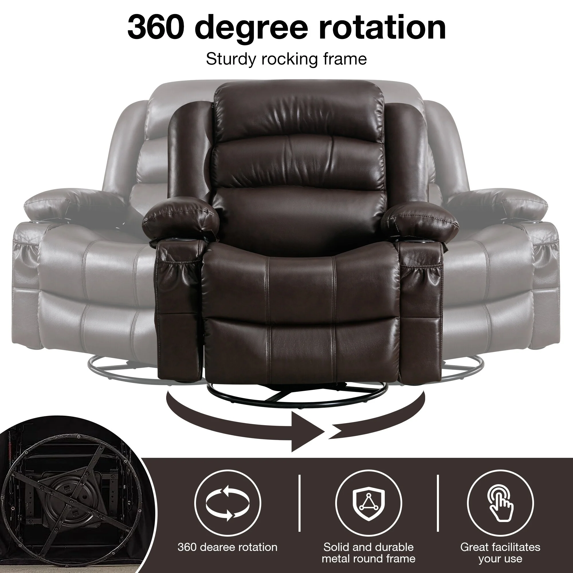 360�� Swivel Massage Recliner Chair with PU Leather, 8?Point Massage & USB