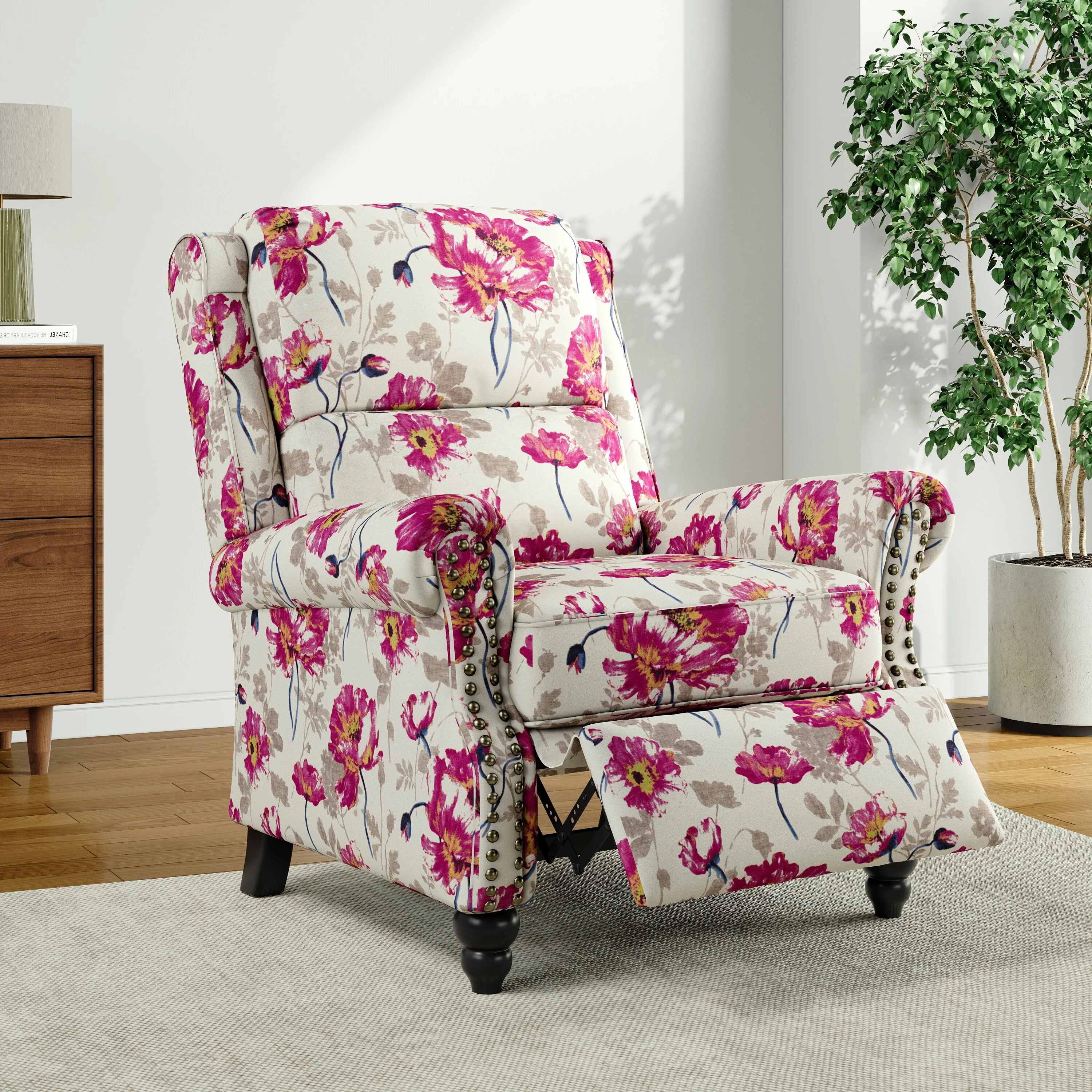 Alisa 35'' W Vegan Leather/ Linen Glider Push Back Recliner Chair