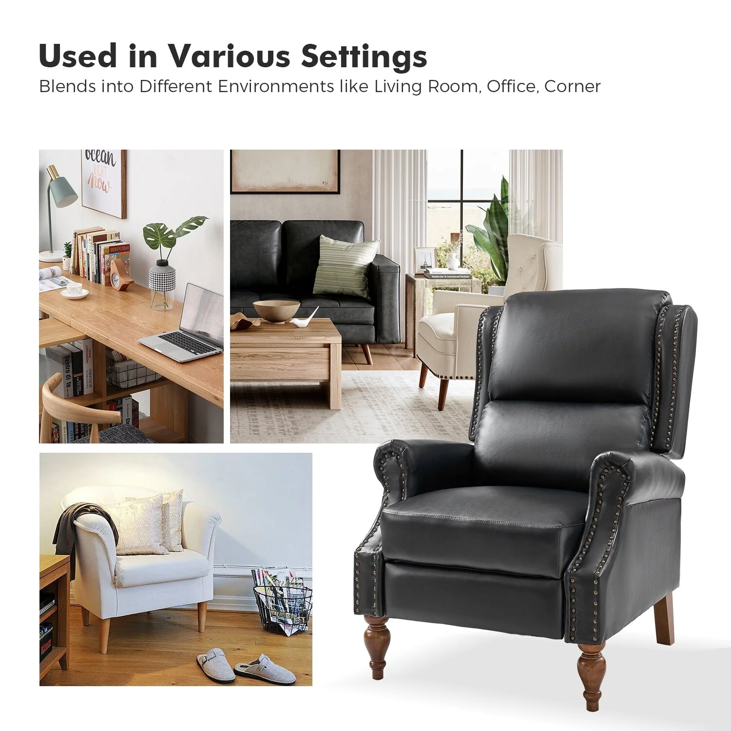 Terri Traditional Vegan Leather Manual Push Back Recliner by HULALA HOME