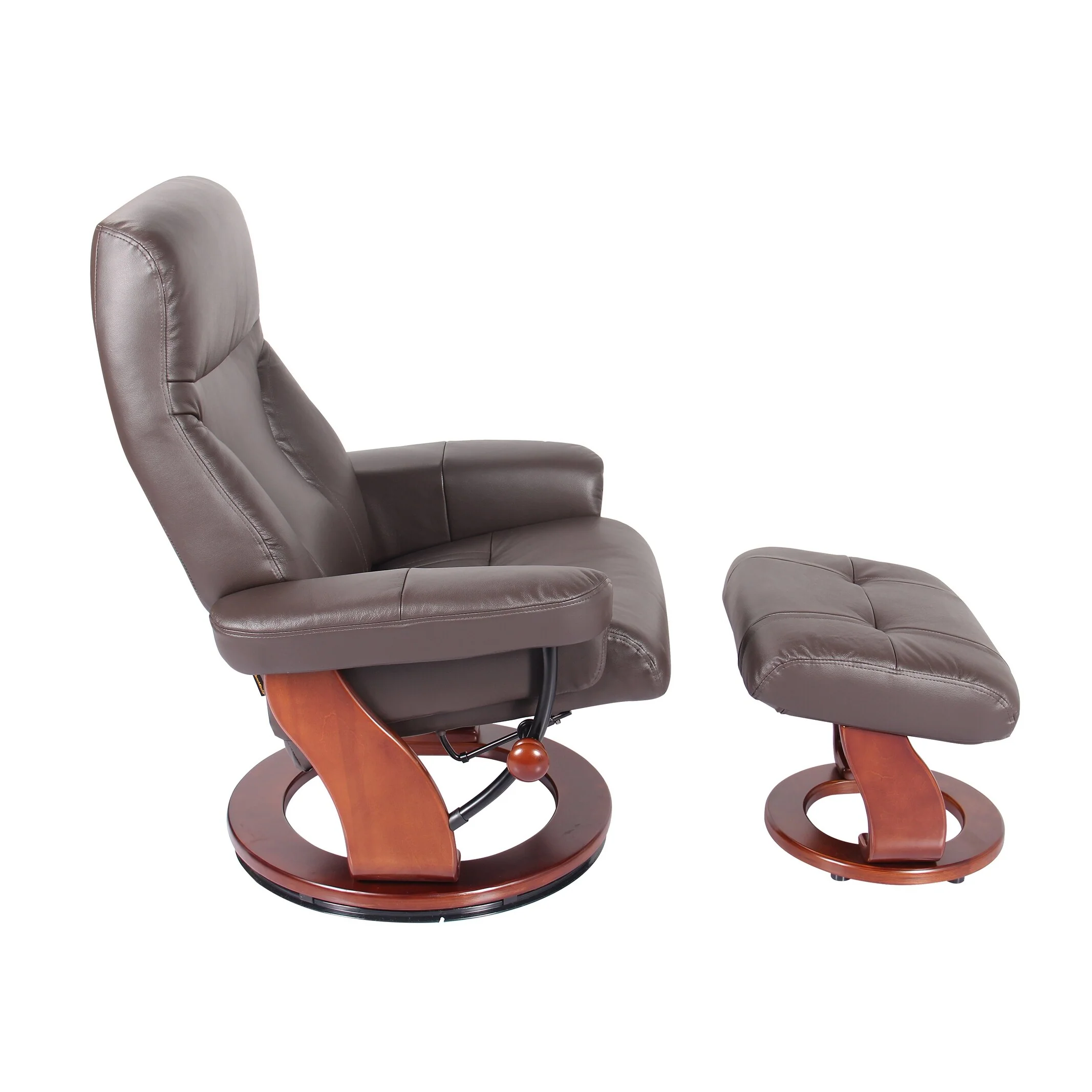 Almond Genuine Leather Recliner and Ottoman
