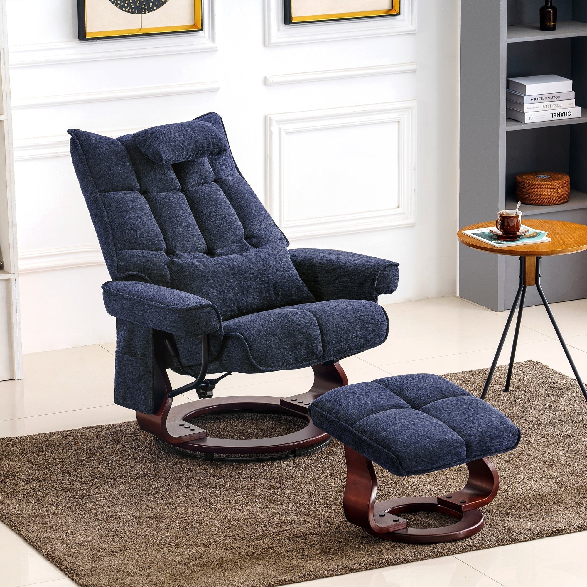 MCombo Swivel Recliner with Ottoman and Neck Pillow, Chenille Fabric