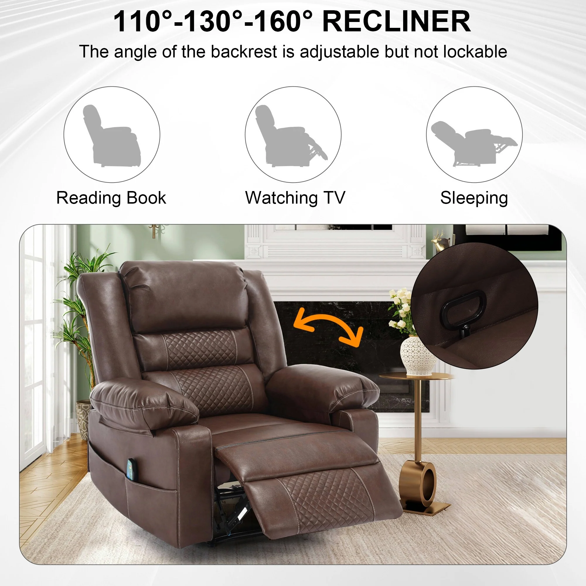 Manual Recliner Chair with 8?Point Massage, Lumbar Heat & Multi?Angle Recline