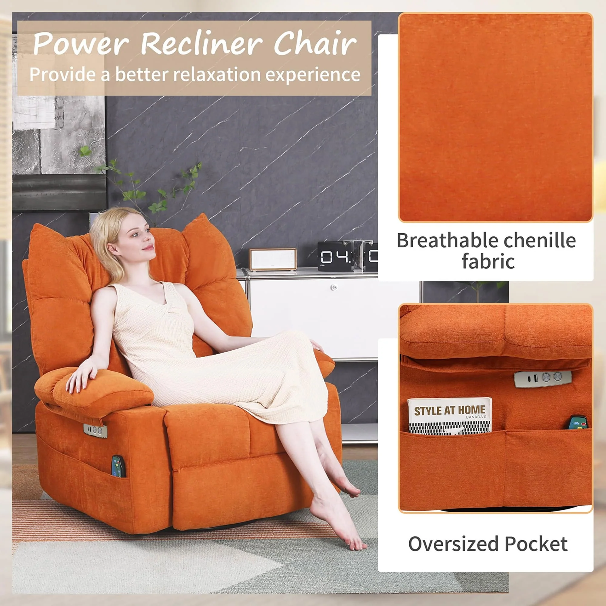 XINMICS Swivel Recliner Chair, Glider Rocking Power Recliner with Massage and Heated