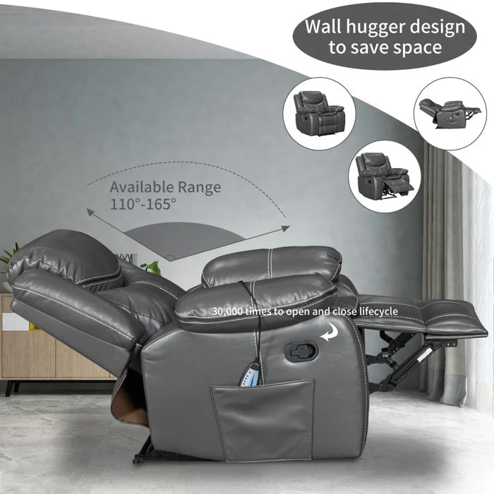 Wide Seat Durable Leather Massage and Heat Recliner