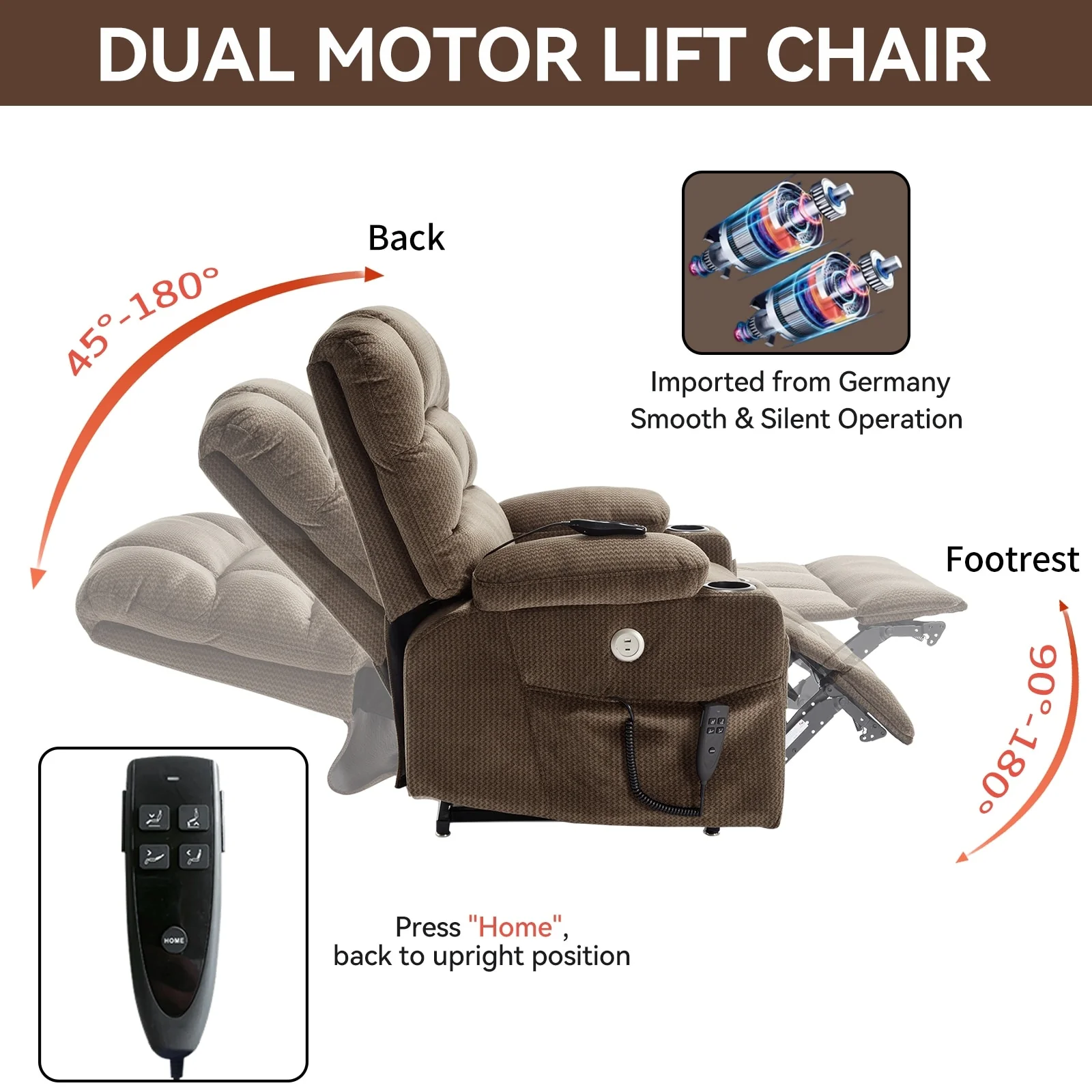 Chenille Power Lift Recliner with Massage, Heating & Cup Holders
