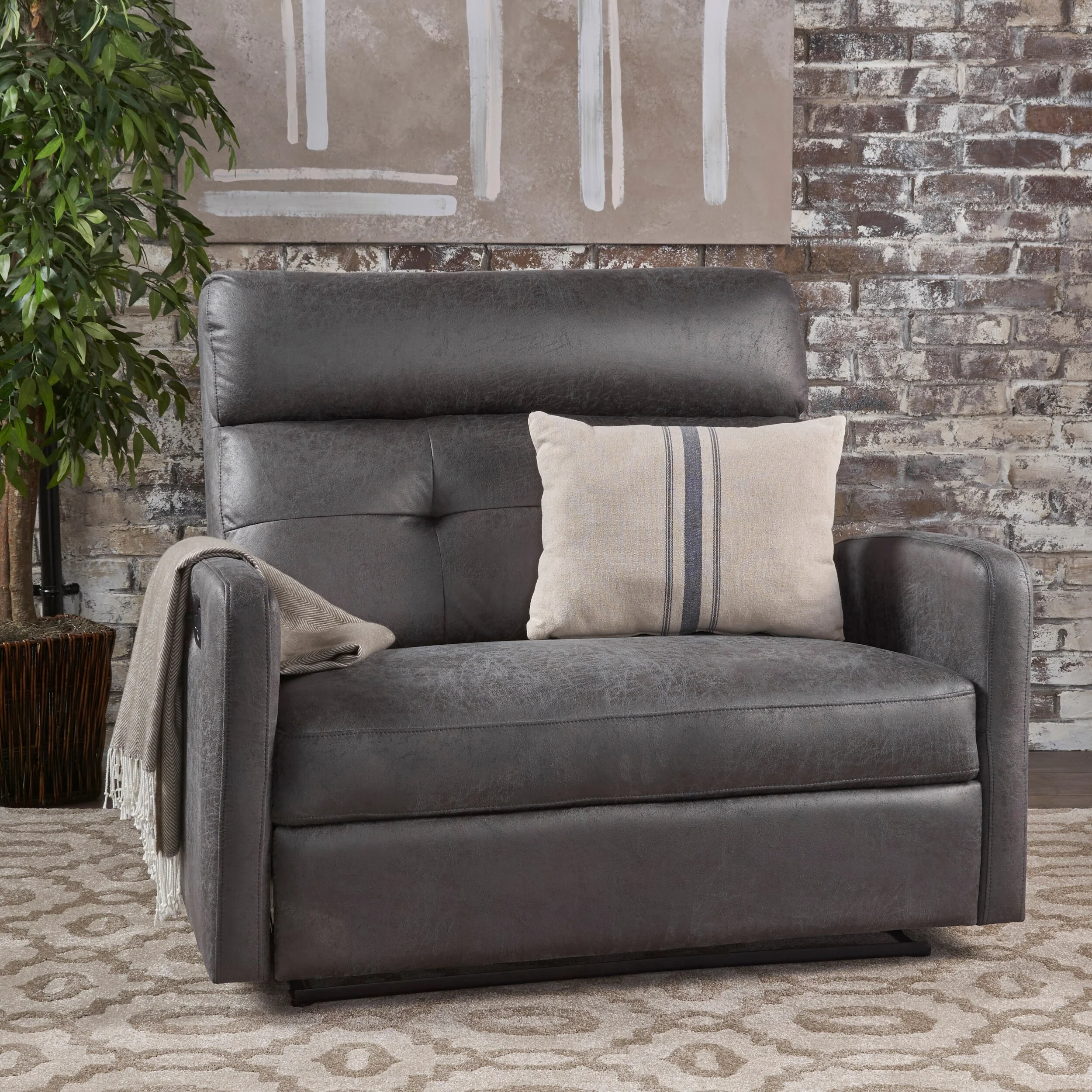 Roomfitters Double Recliner Loveseat with Tufted Backrest and Pillow Top Arms, Faux Leather Push-Back Sofa Chair