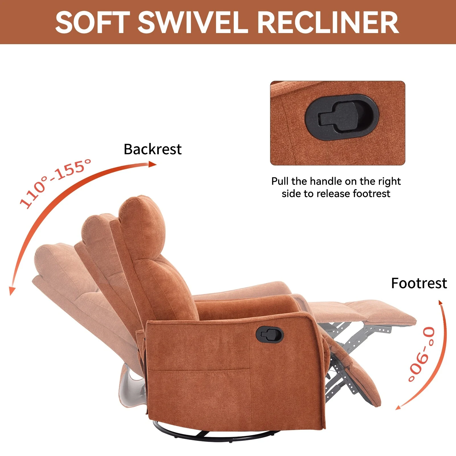 Heat Massage Manual Recliner Chair with Rocker and Swivel