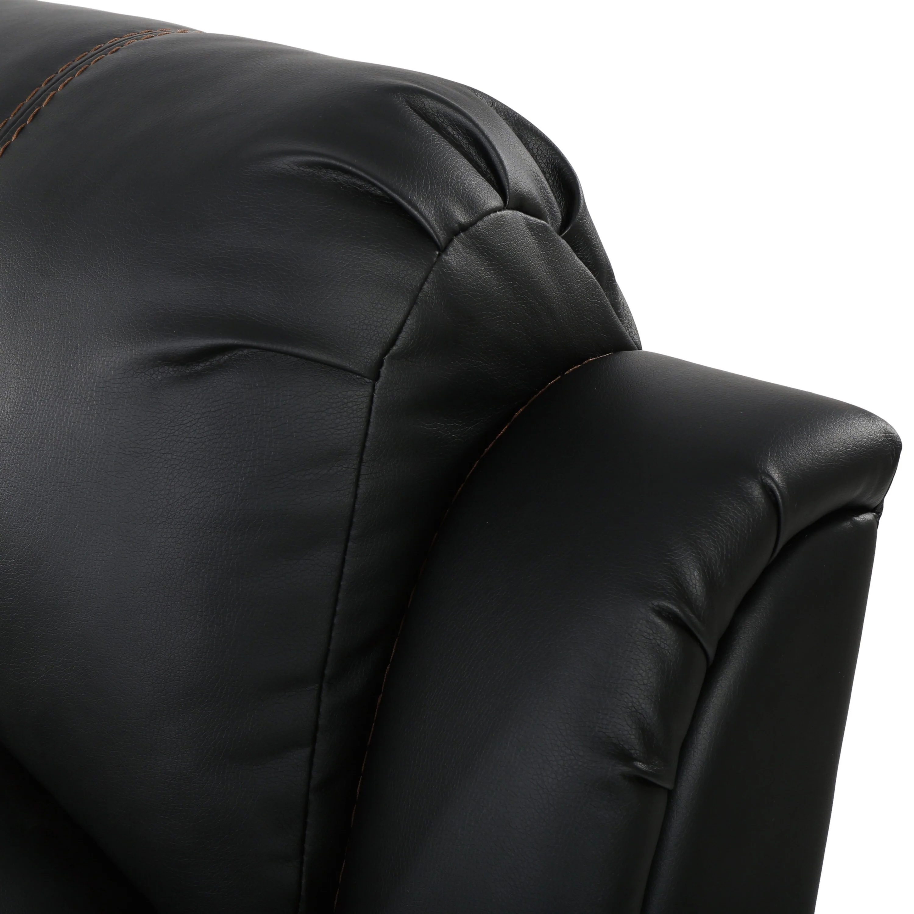 Manual Glider Recliner Chair with Faux Leather Upholstery - Rolled Arms, Nailhead Trim, Pushback Recline