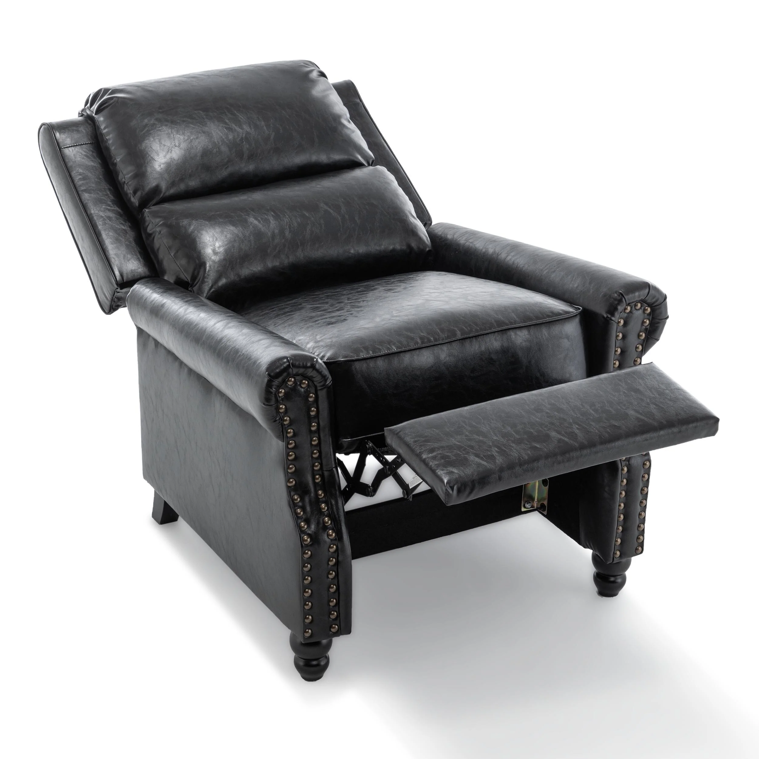 Mid-Century Nailhead PU Leather Linen Recliner