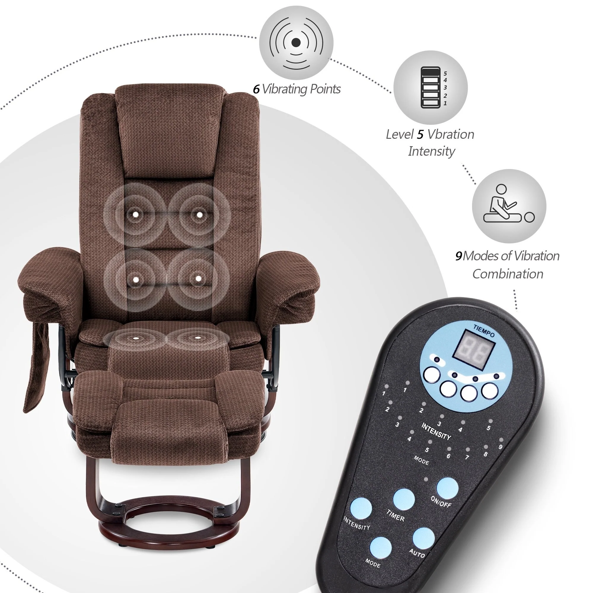 Mcombo Recliner Chair with Ottoman, Fabric Massage Swivel Chair