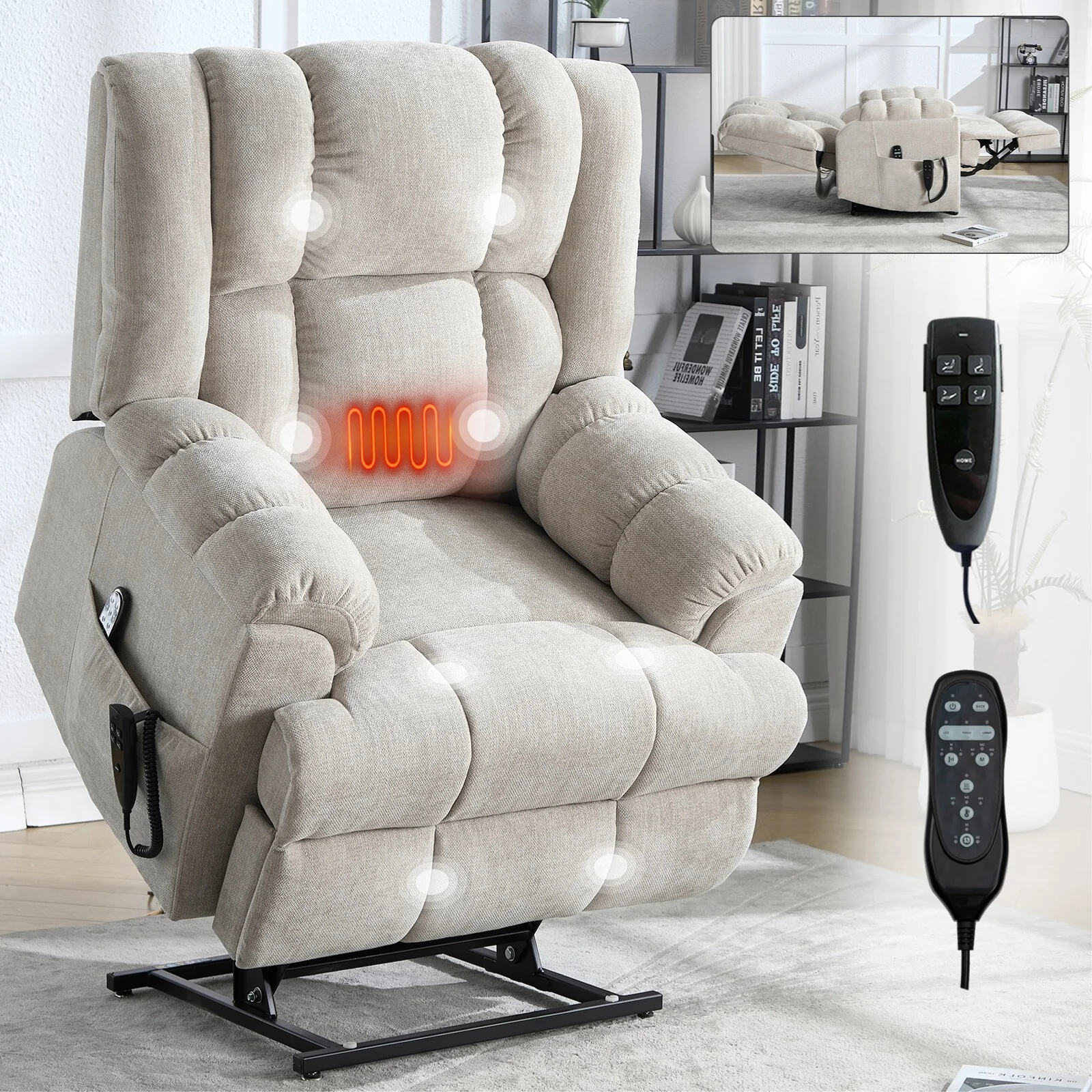 Lazy Boy Dual Motor Power Lift Chenille Recliner w/Massage and Heat  Power-Remote