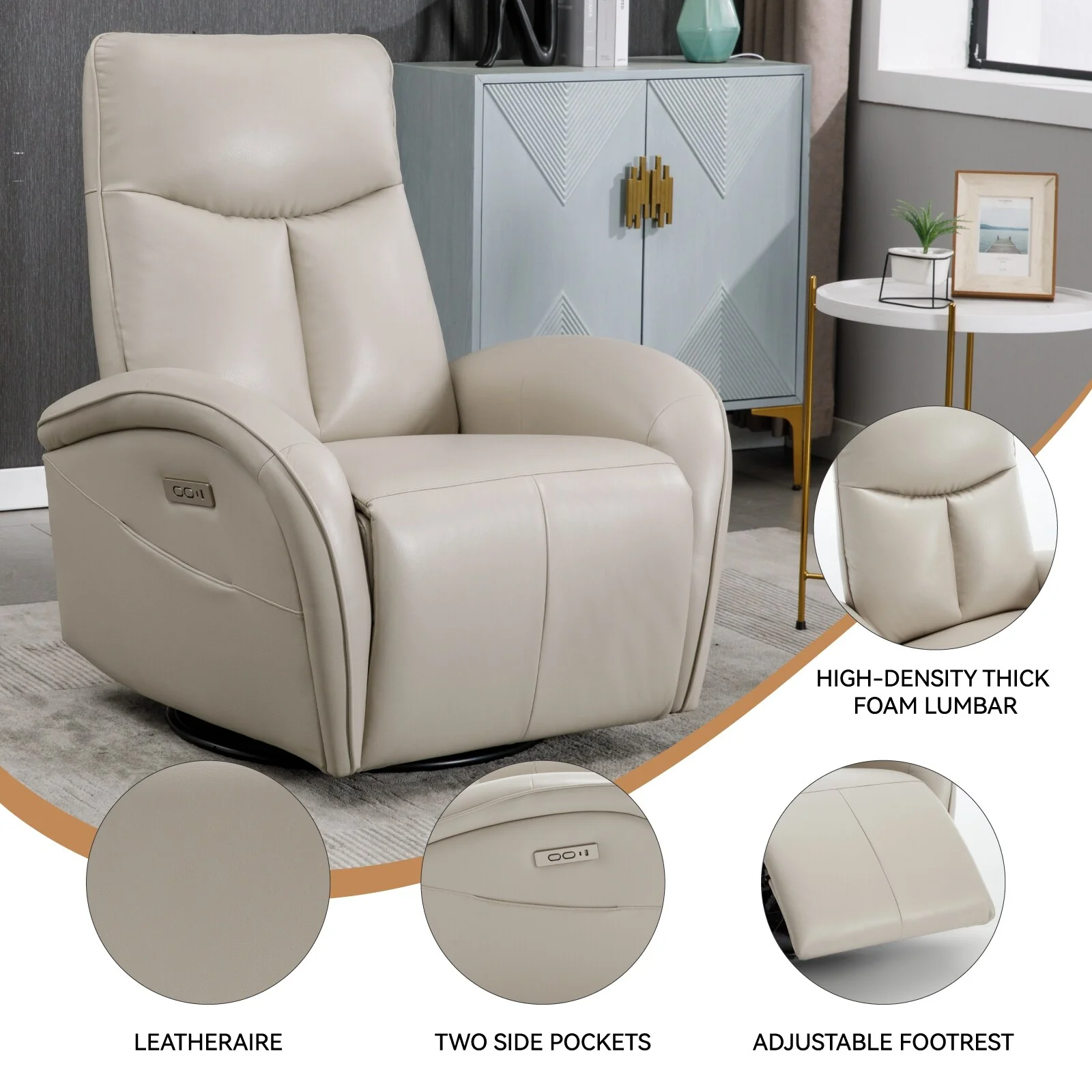 Armless Power Glider Swivel Recliner Chair with USB & High Back