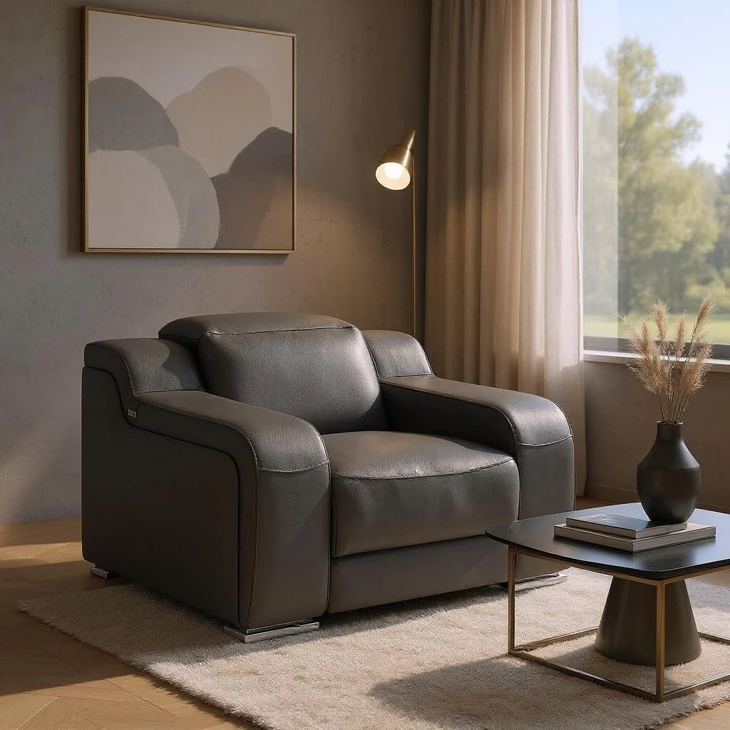 HomeRoots 41 Dark Gray Italian Leather Wall Hugger Recliner With USB