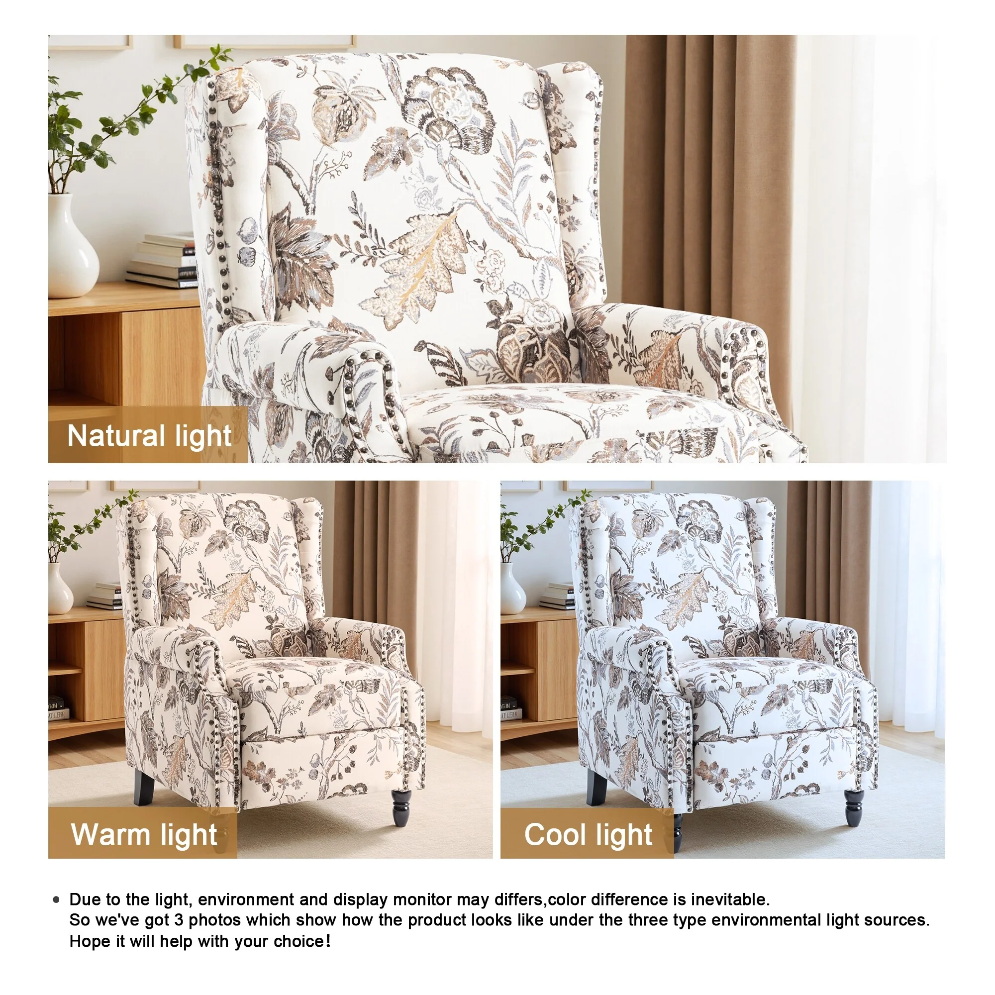 Linen Manual Upholstered Recliner with Wood Legs