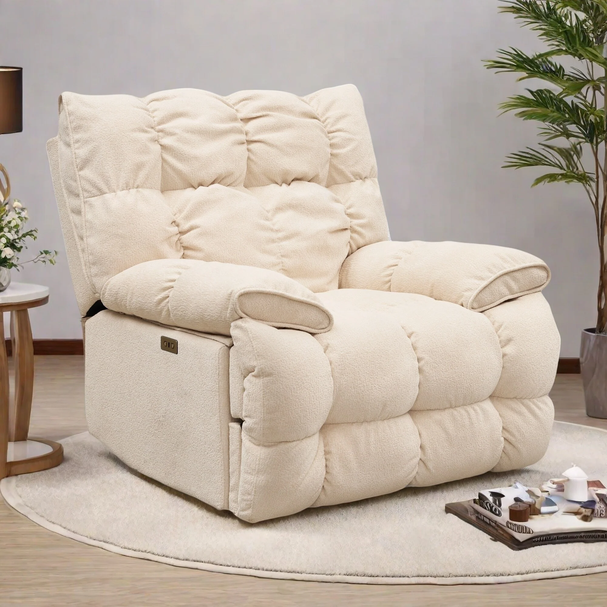 Fabric 360�� Swivel Electric Recliner Chair with Glide Motion, High Backrest, and Multiple Recline Positions