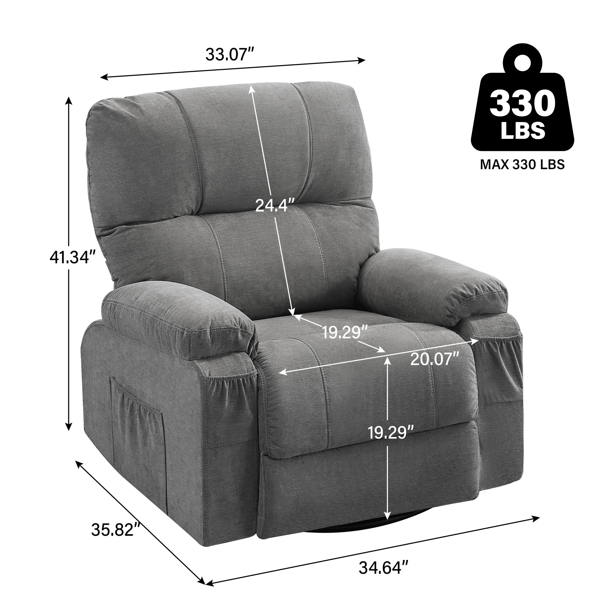 360�� Rotating Recliner Chair with Adjustable Backrest, Swivel Rocking Armchair with Footrest, Soft Cushions & Side Pockets
