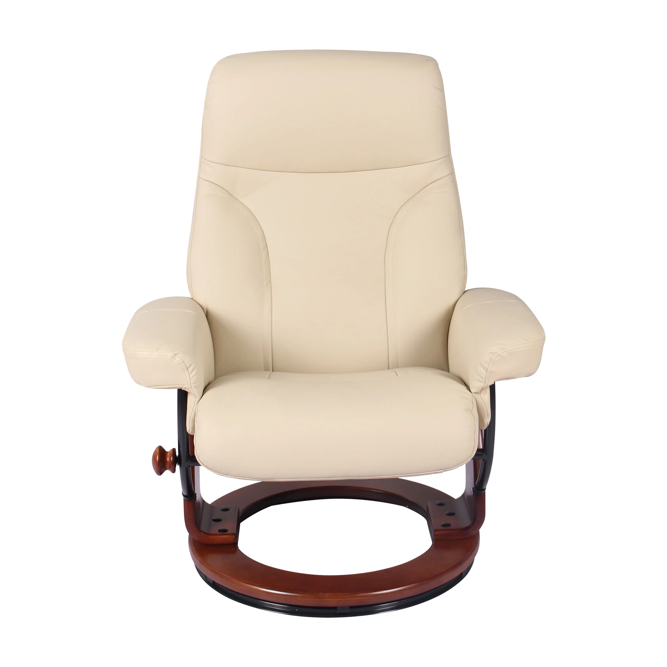 Almond Genuine Leather Recliner and Ottoman