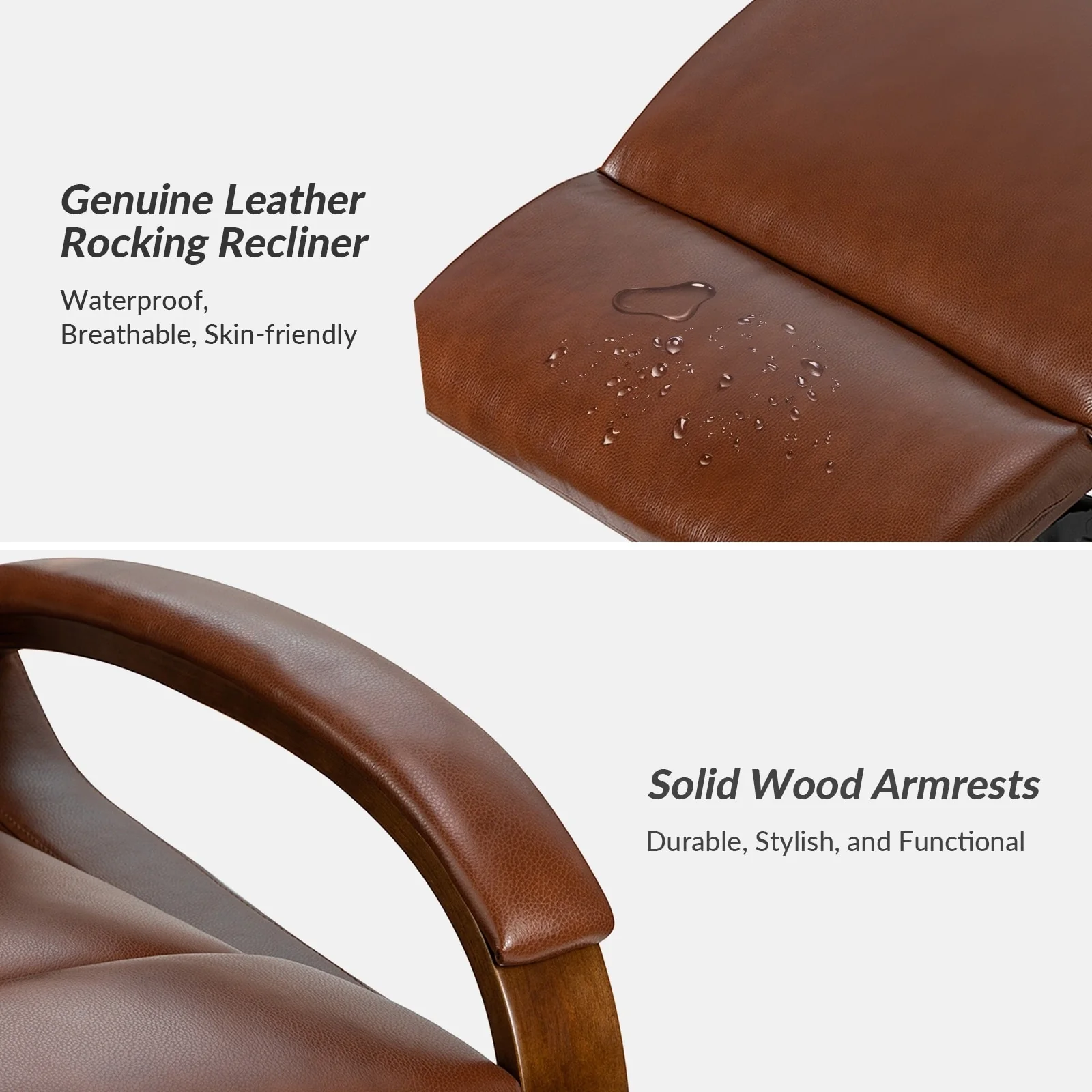 Leopold Genuine Leather Swivel Rocking Manual Recliner Chair with Wooden Arm Accents Set of 2 by HULALA HOME