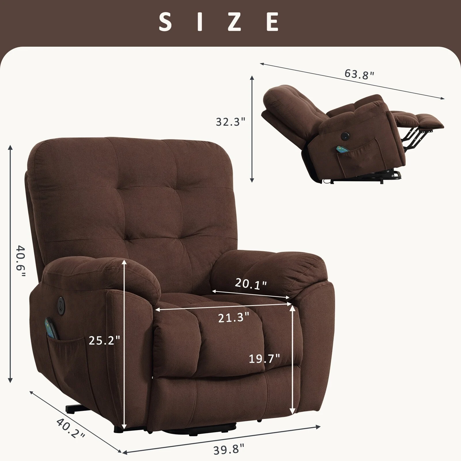 Grey Power Lift Recliner with Massage, Heat, USB Charging, Hidden Cup Holders, and Adjustable Reclining Positions