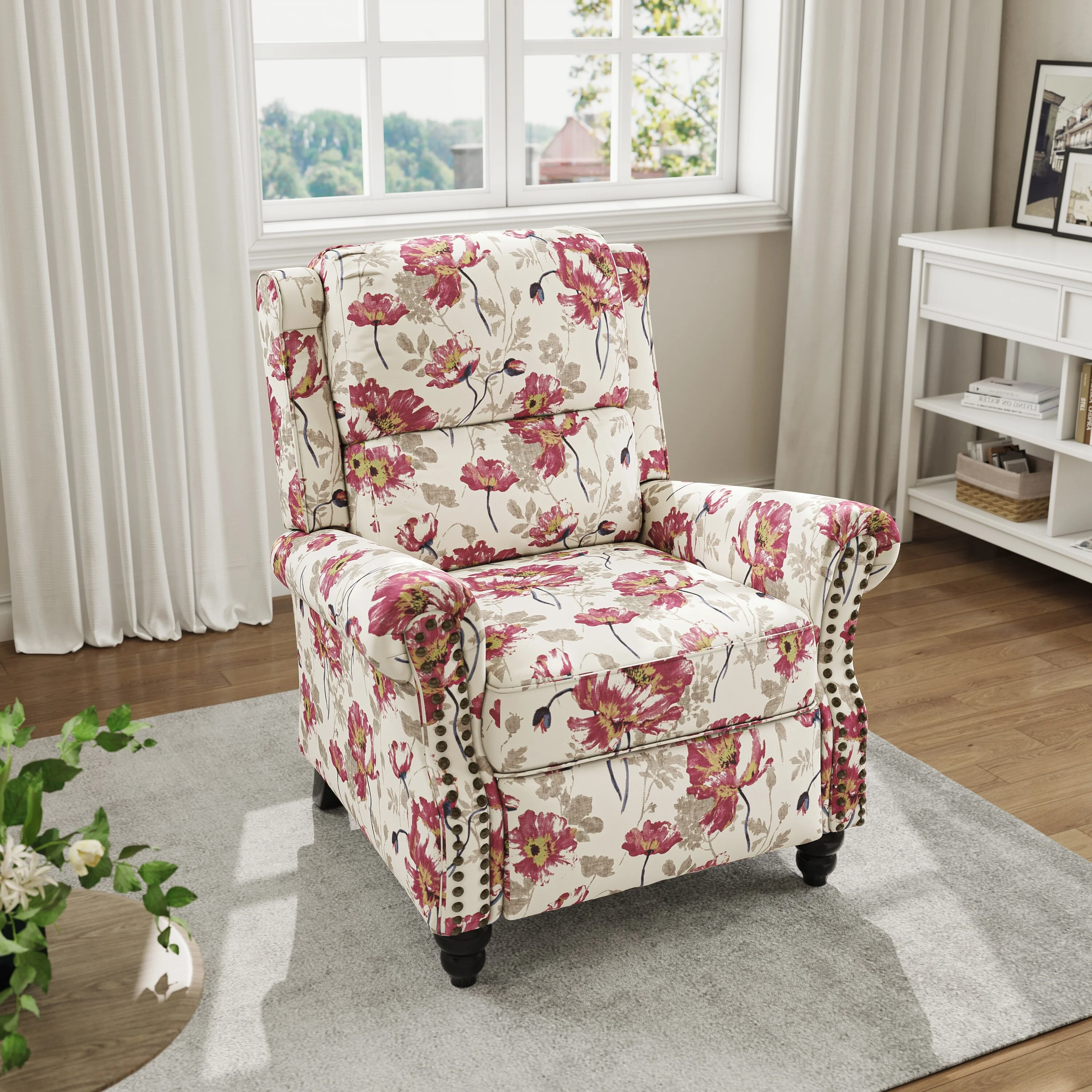 Mid-Century Nailhead PU Leather Linen Recliner