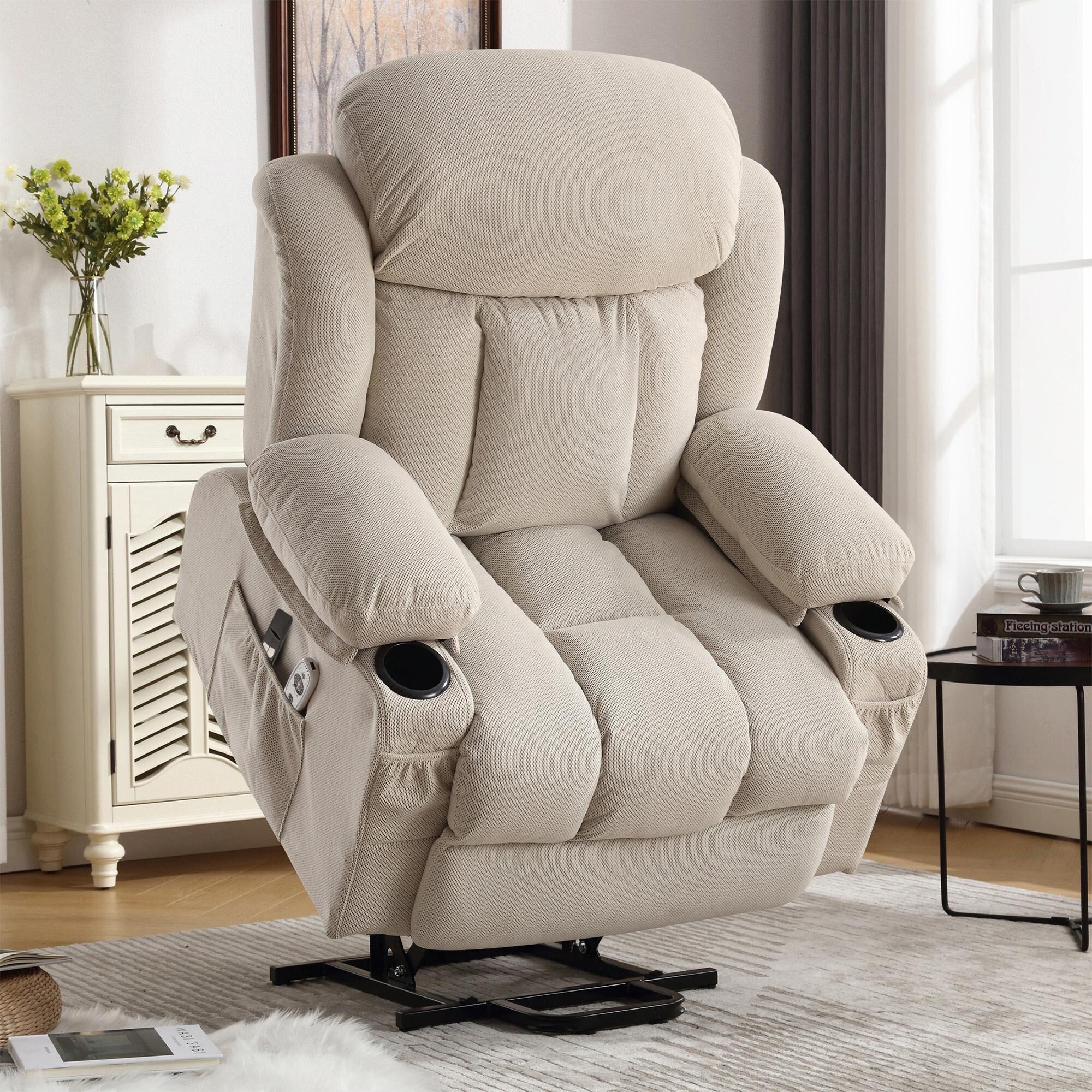 Power Lift Recliner Chair with Heat and Massage, Electric Fabric Recliner Chair