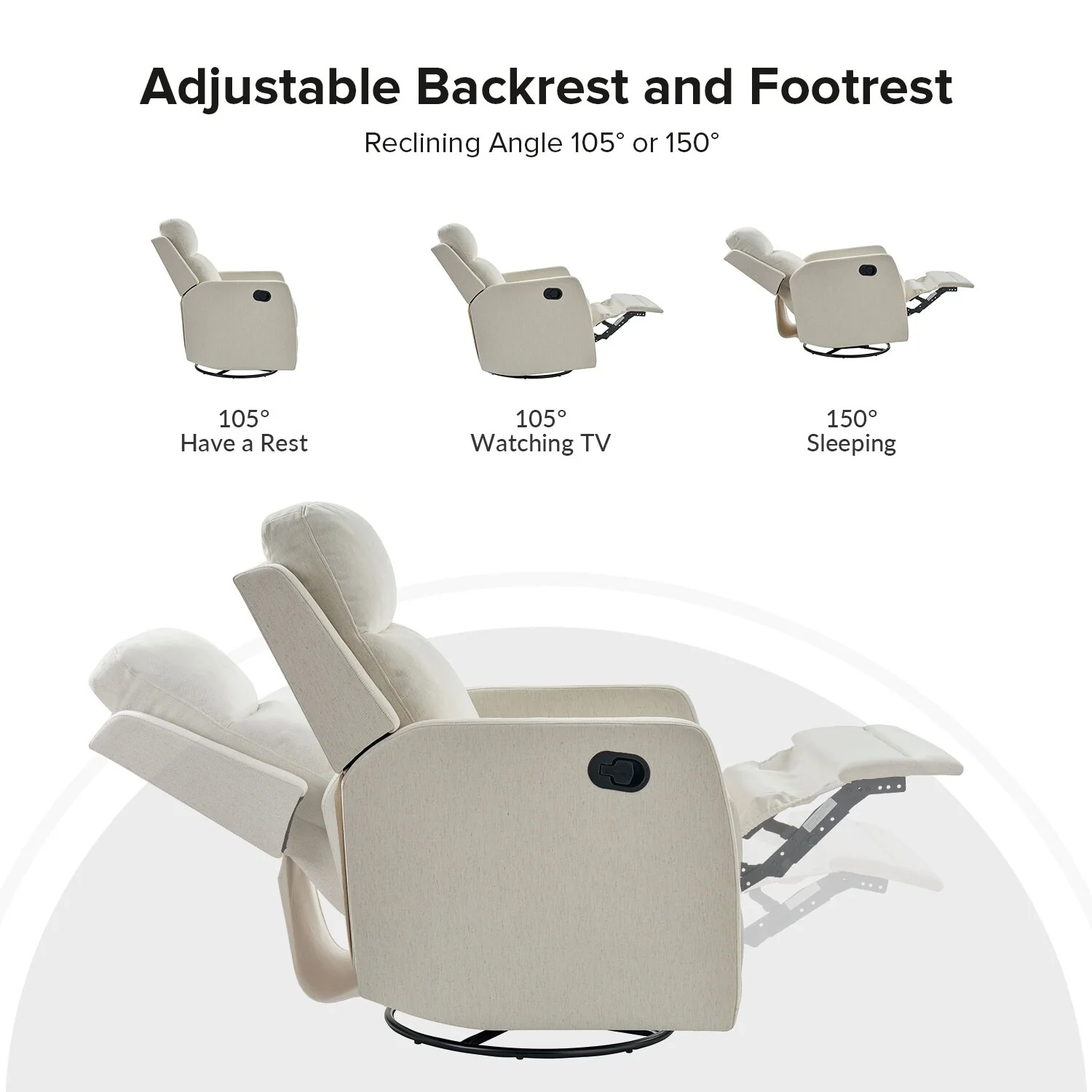 Diana Modern Polyester 360-degree Swivel Rocker Recliner by HULALA HOME