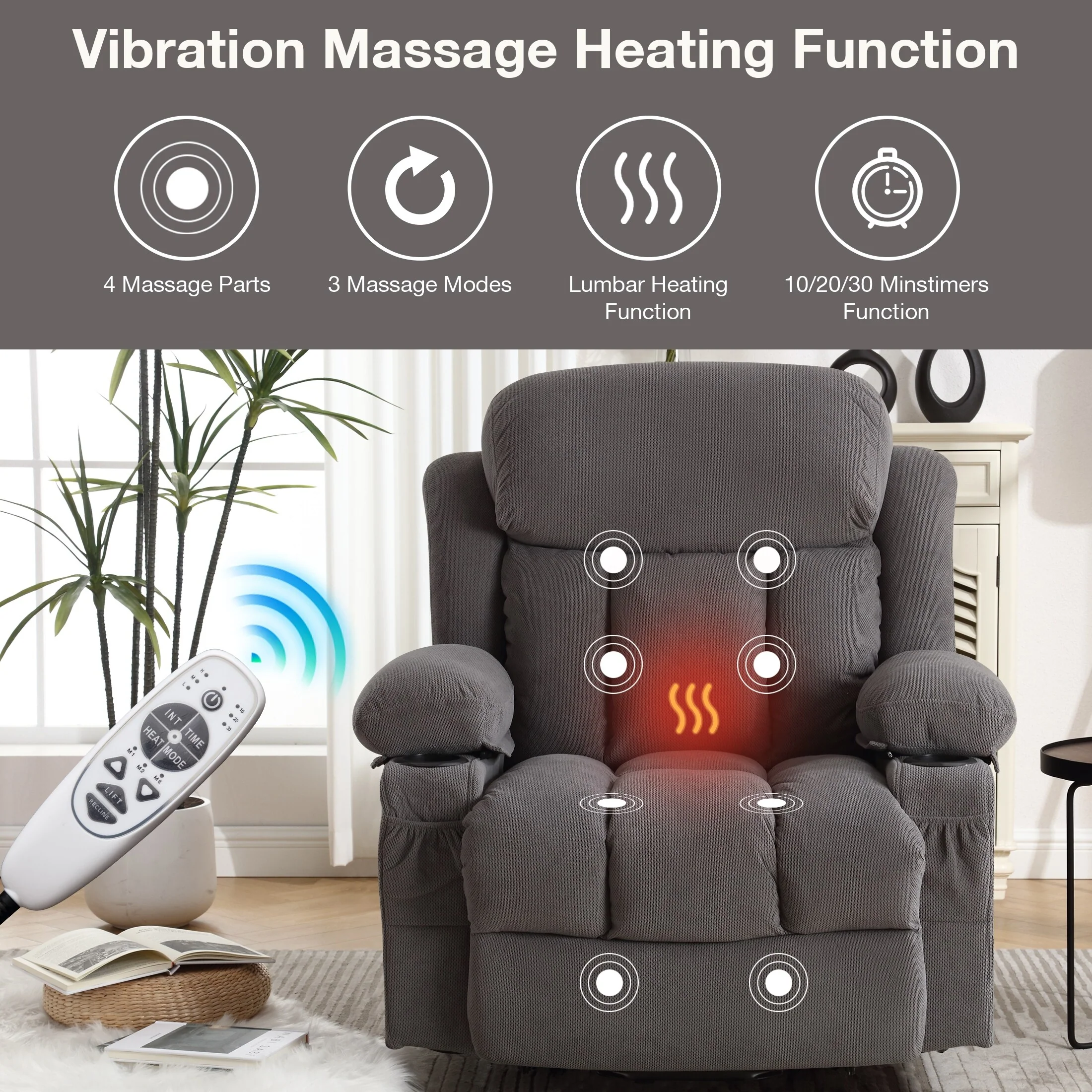 Beige Electric Recliner with Heat, Massage, USB, and Remote Control