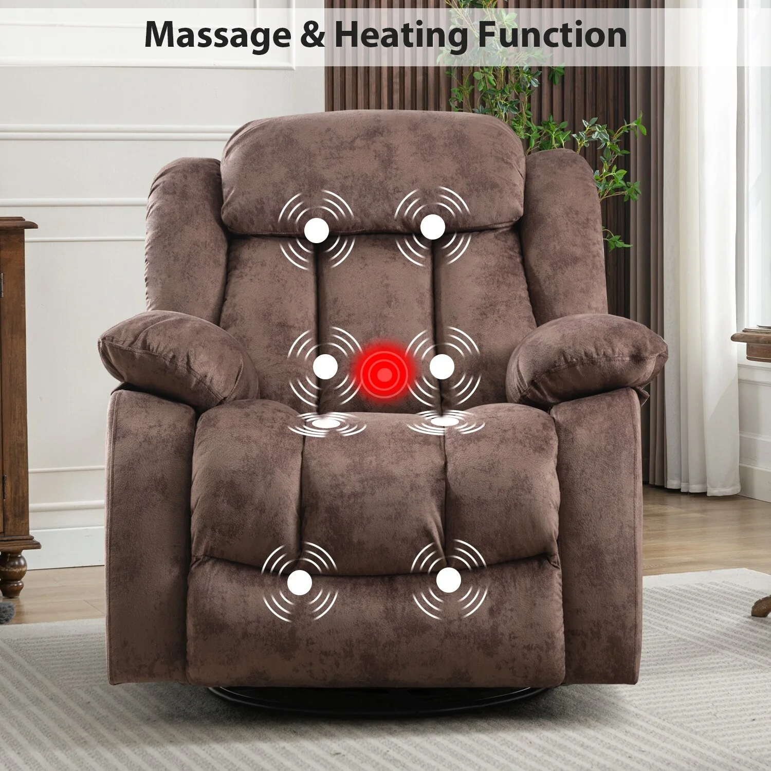 360�� Rotatable Swing Manual Massage Rocker Recliner With Heat And Vibration