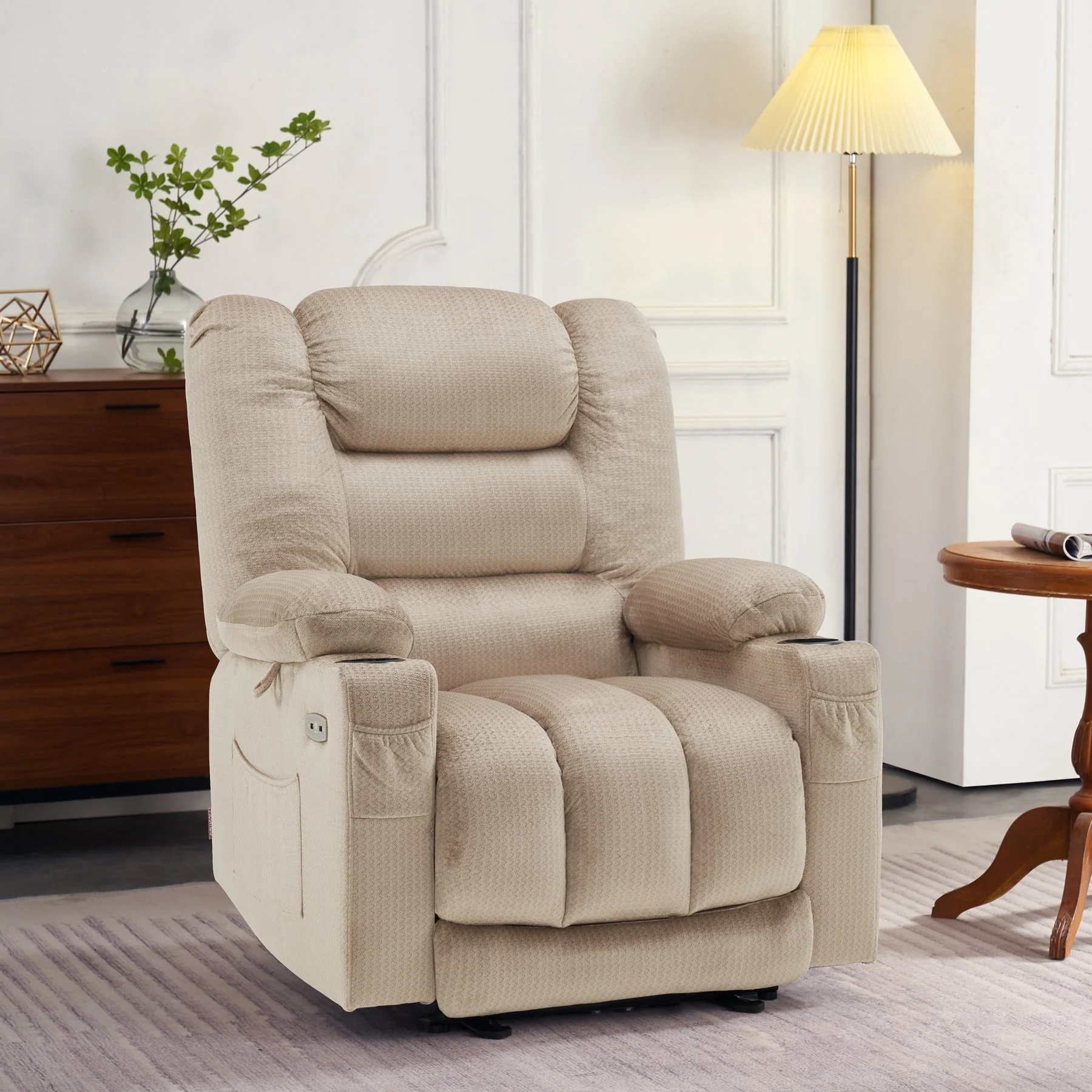 MCombo Electric Power Recliner Chair with Heat and Massage, Fabric 6079/PR670
