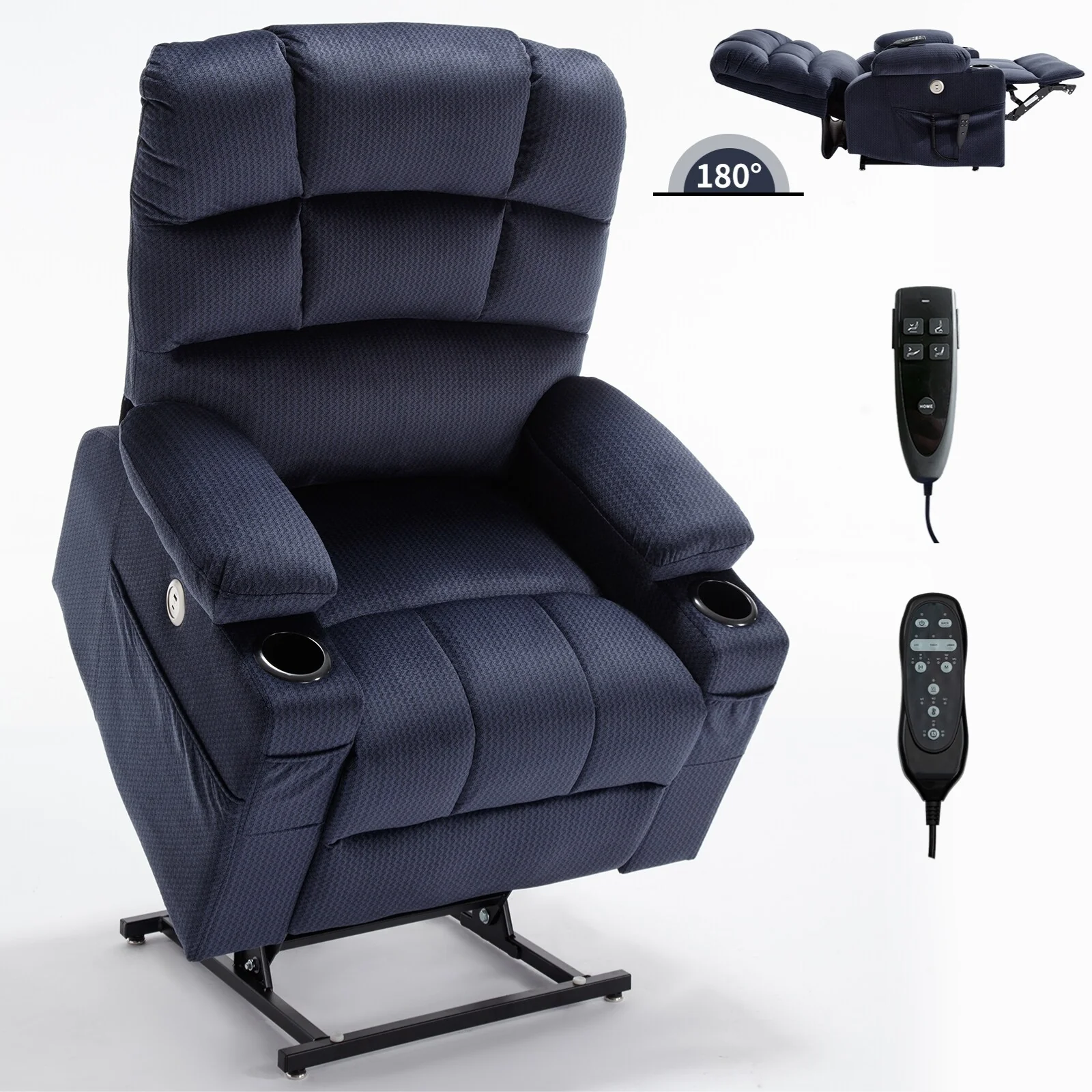 Chenille Power Lift Recliner with Massage, Heating & Cup Holders