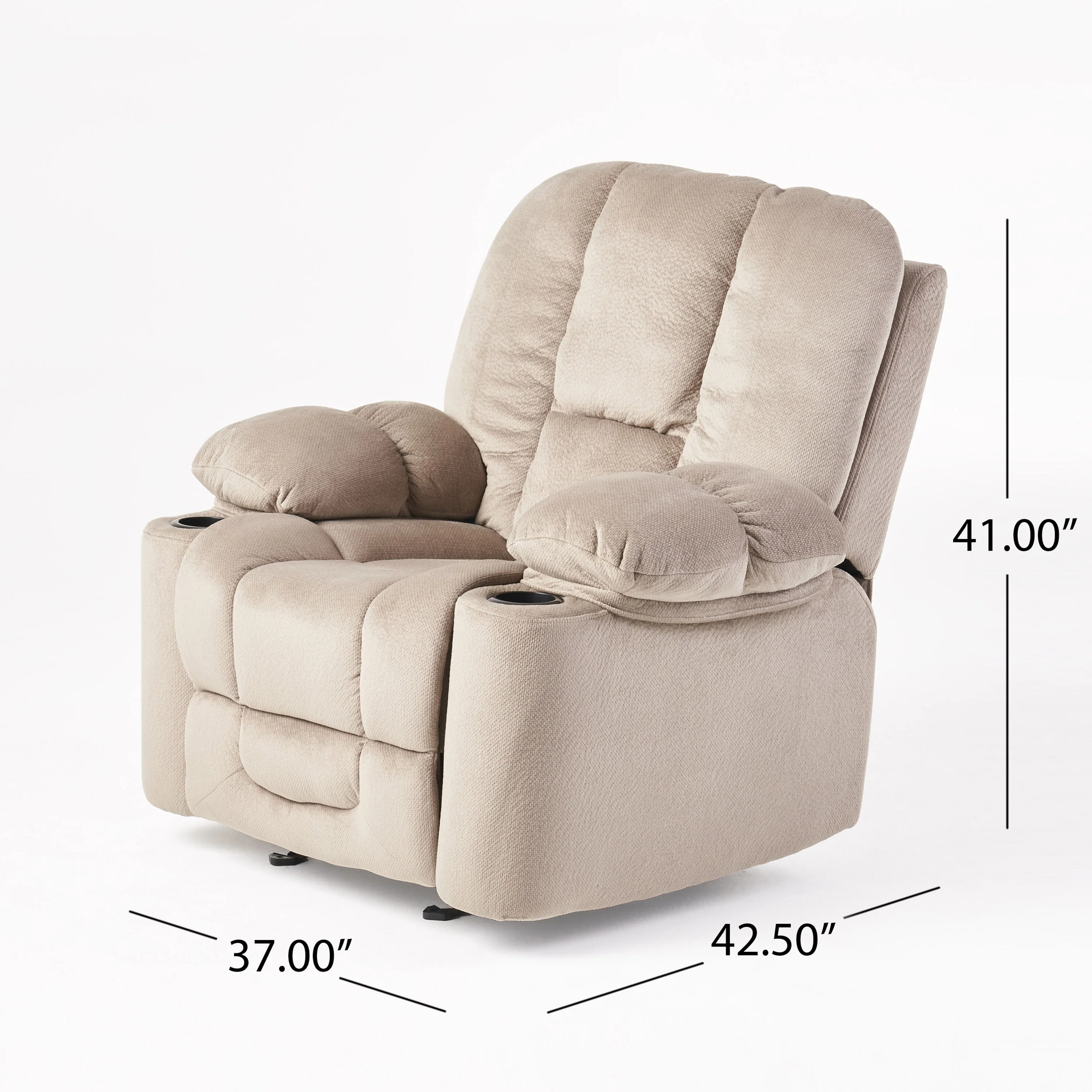 Manual Fabric Recliner Chair with Dual Cup Holders & Thick Padding