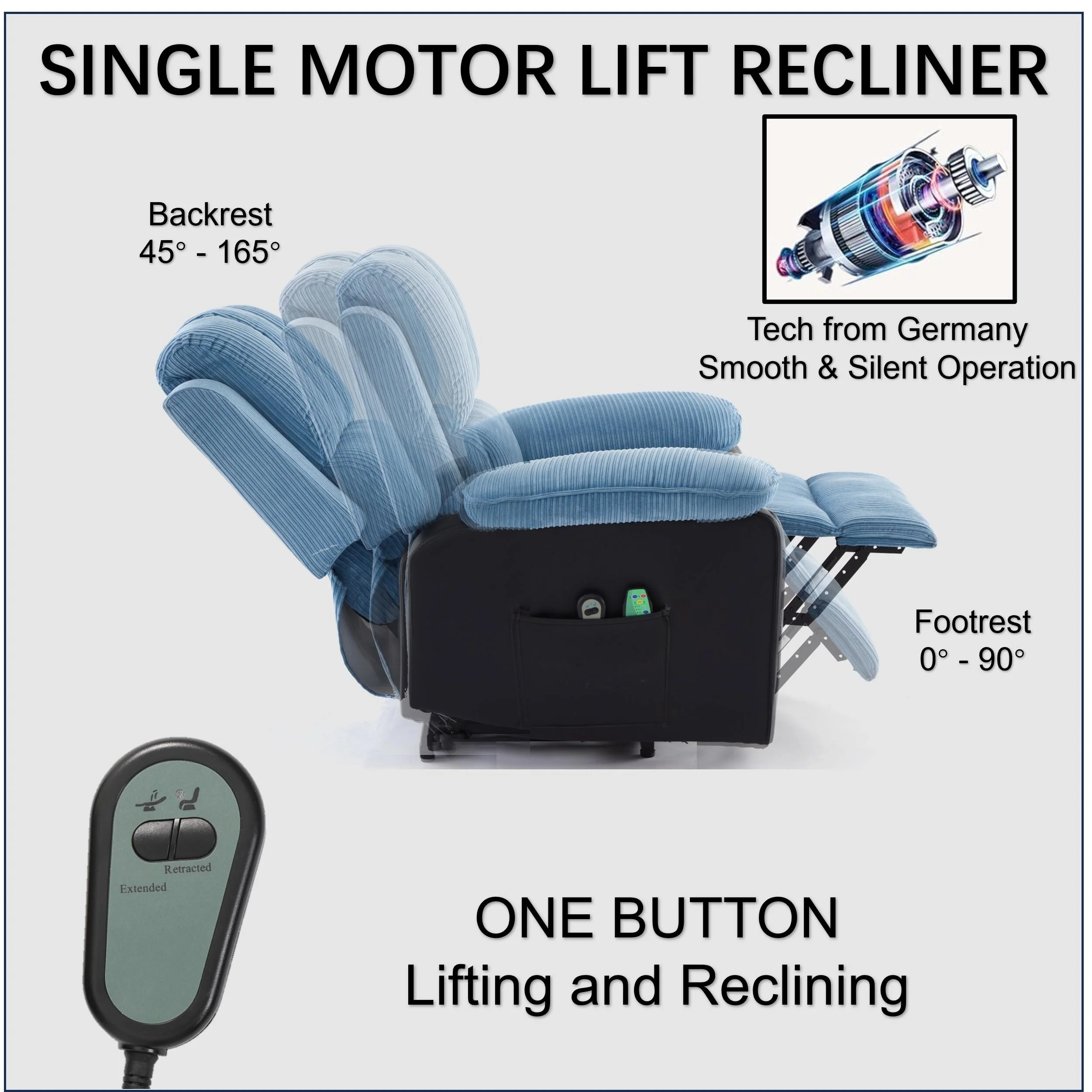 Blue Recliner with Heat, Massage & Modern Design
