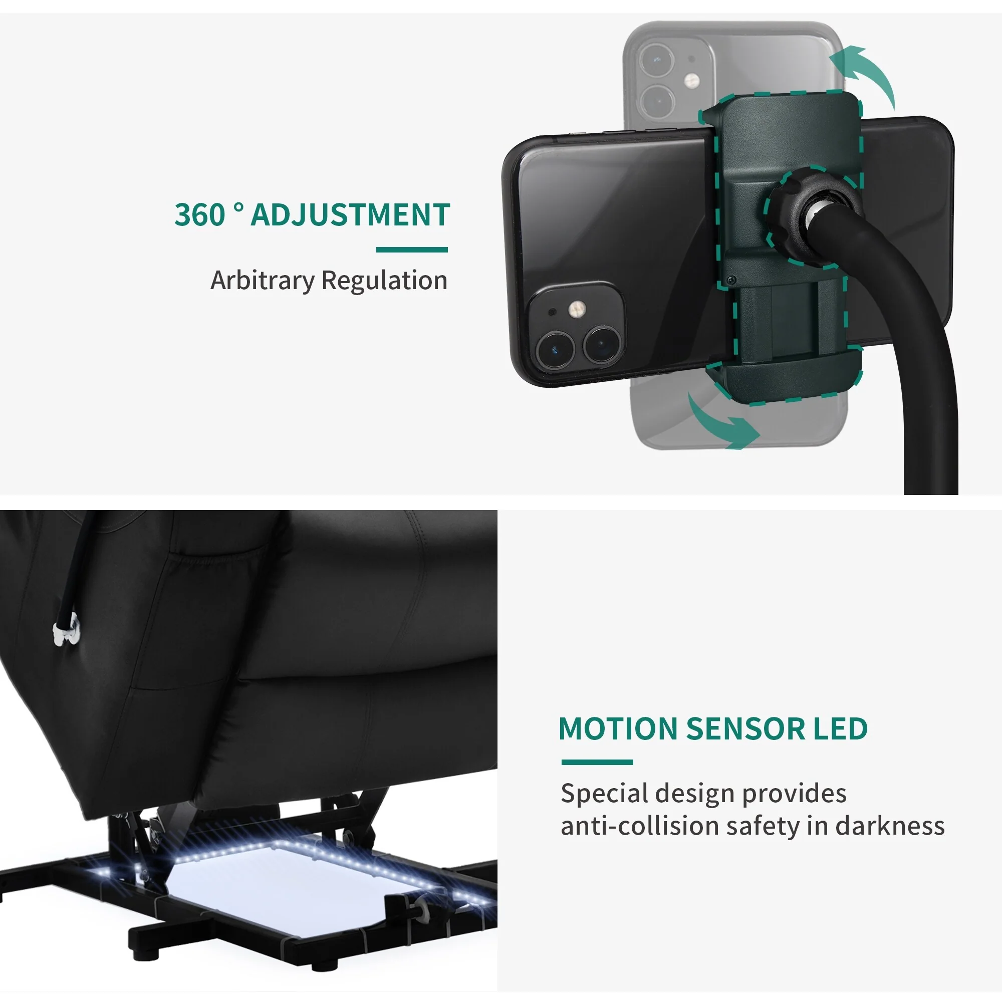 Modern Reclining Chair Fabric Massage with LED and Mobile Phone Holder