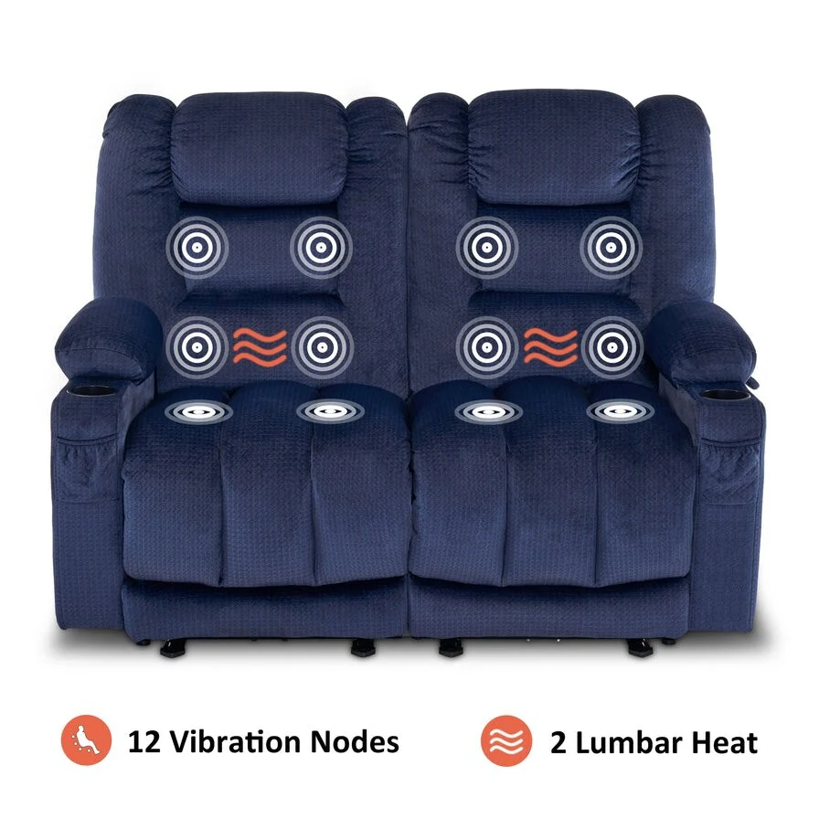 MCombo Power Reclining Loveseat Sofa with Heat and Massage, Fabric PR648