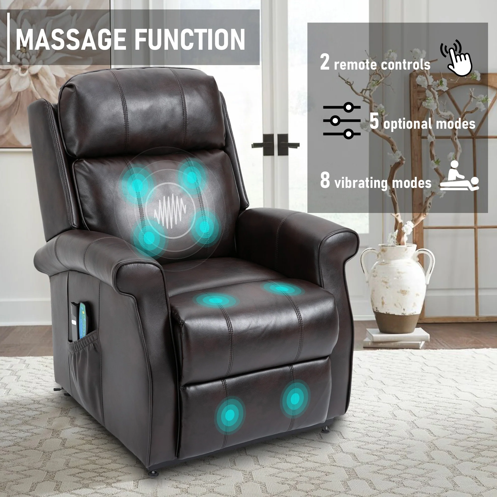 Clihome Faux Leather Elderly Power Lift Recliner Chair with Massage