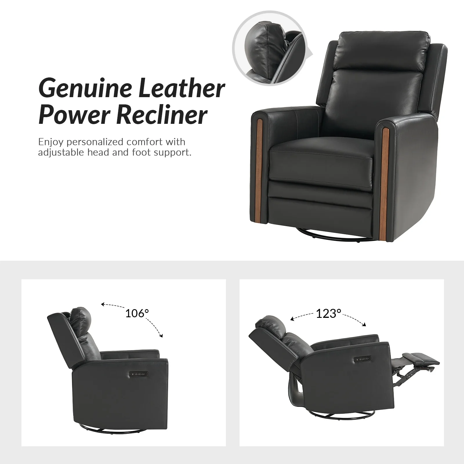 Jaime Modern Genuine Leather Power Rocking Swivel Recliner with Adjustable Headrest and Footrest Set of 2 by HULALA HOME