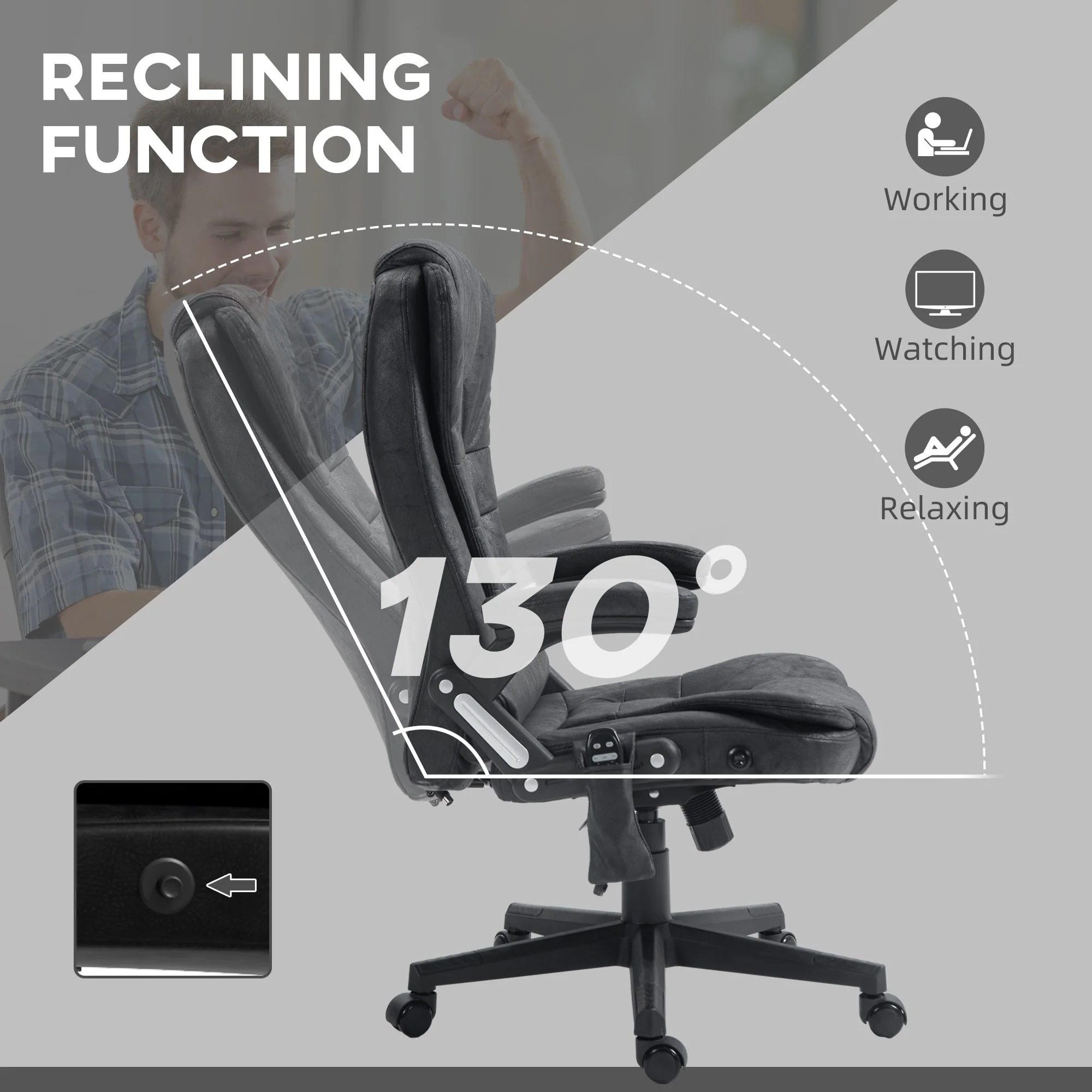 Heated Microfiber Executive Office Chair with 6-Point Massage, Reclining Backrest, Adjustable Height & Remote Control