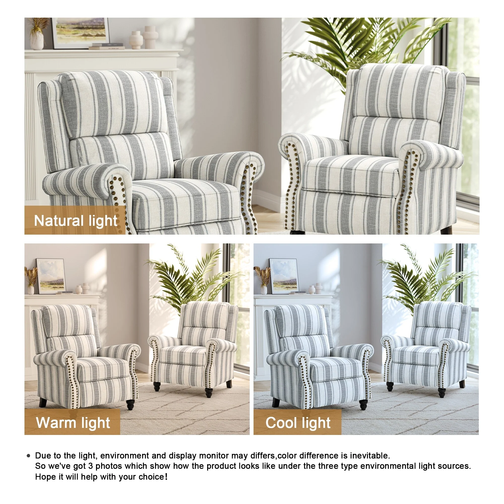 2 Set Nail-head Padded Seat Pushback Recliner Chair