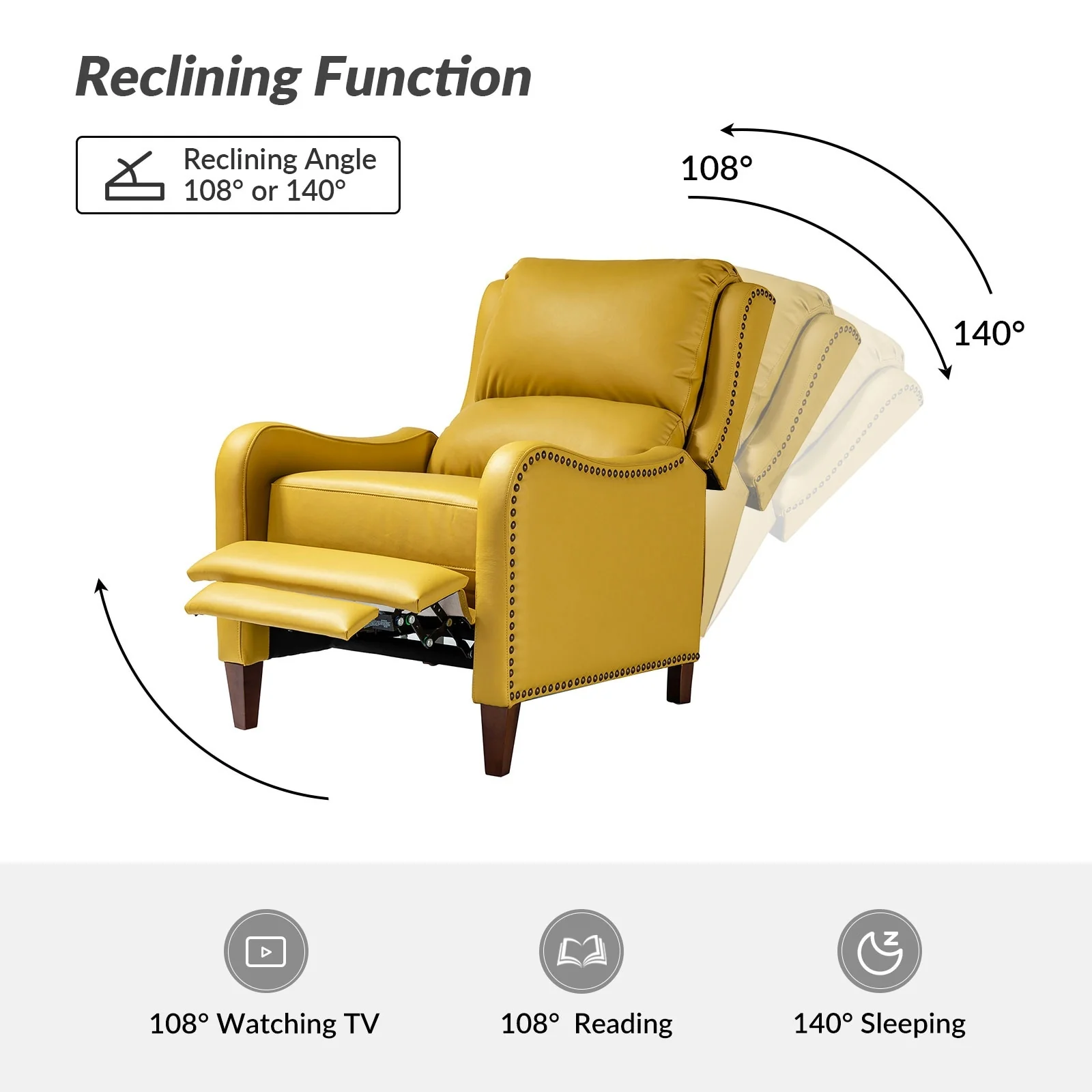 Brigida Modern Genuine Leather Nailhead Trim Recliner with Adjustable Footrest Set of 2 by HULALA HOME