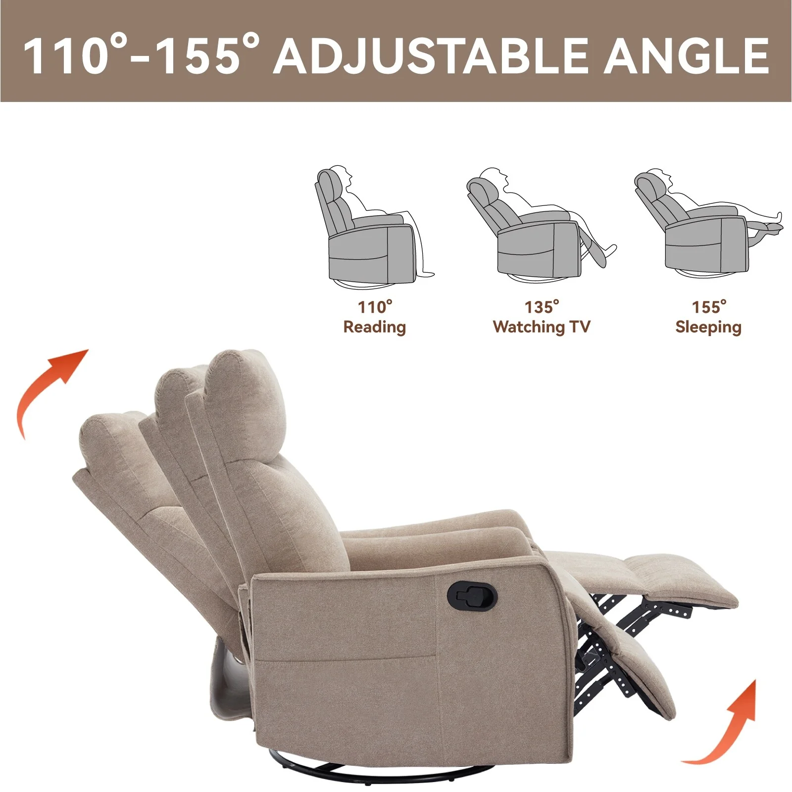Heat Massage Manual Recliner Chair with Rocker and Swivel
