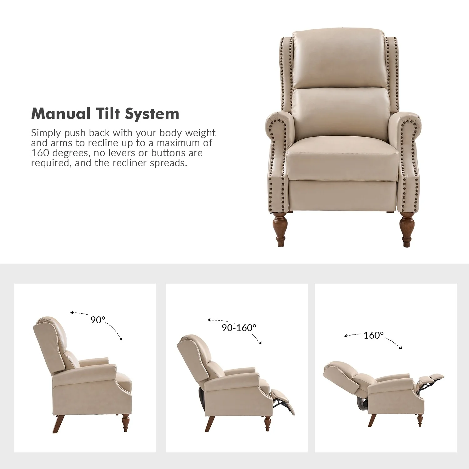 Terri Traditional Vegan Leather Manual Push Back Recliner by HULALA HOME